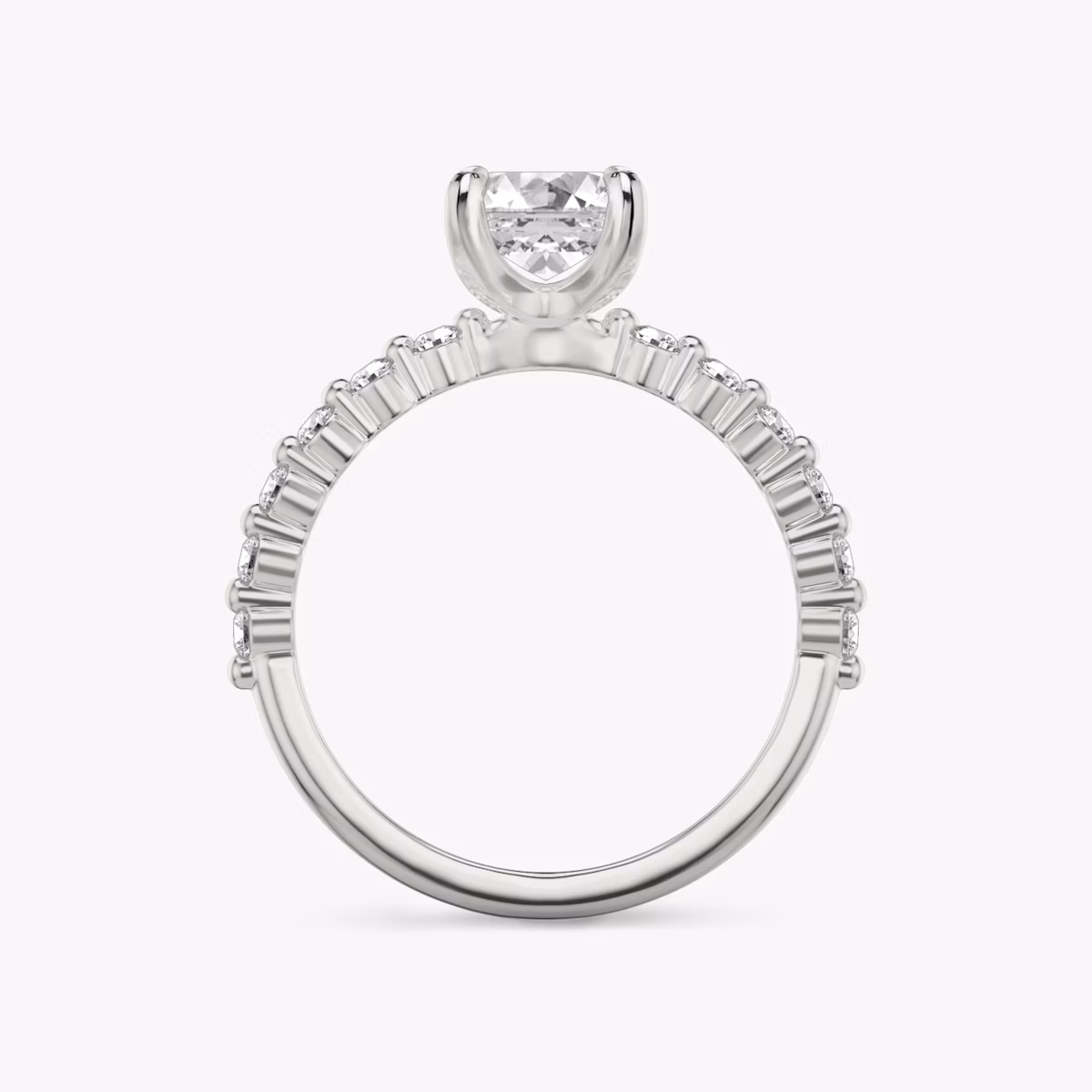 The Single Shared Prong | Emerald | Platinum | bandAccent: Plain | bandStoneStyle: original | diamondOrientation: vertical | caratWeight: other