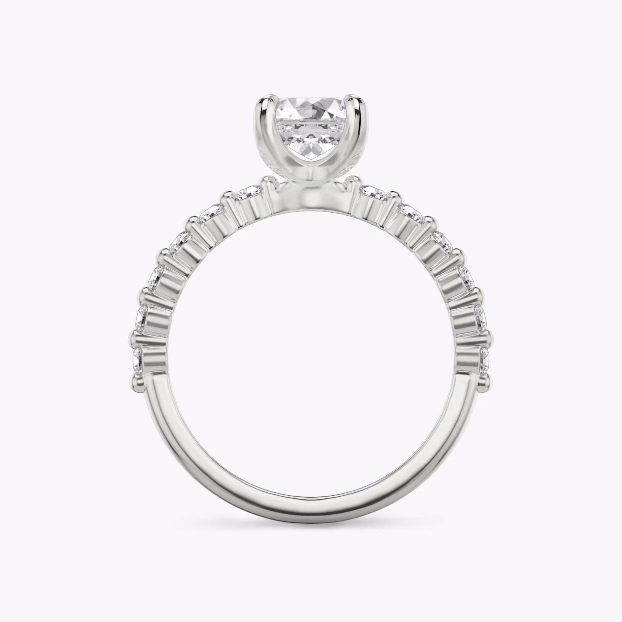 The Single Shared Prong | Emerald | Platinum | bandAccent: Plain | bandStoneStyle: original | diamondOrientation: vertical | caratWeight: other