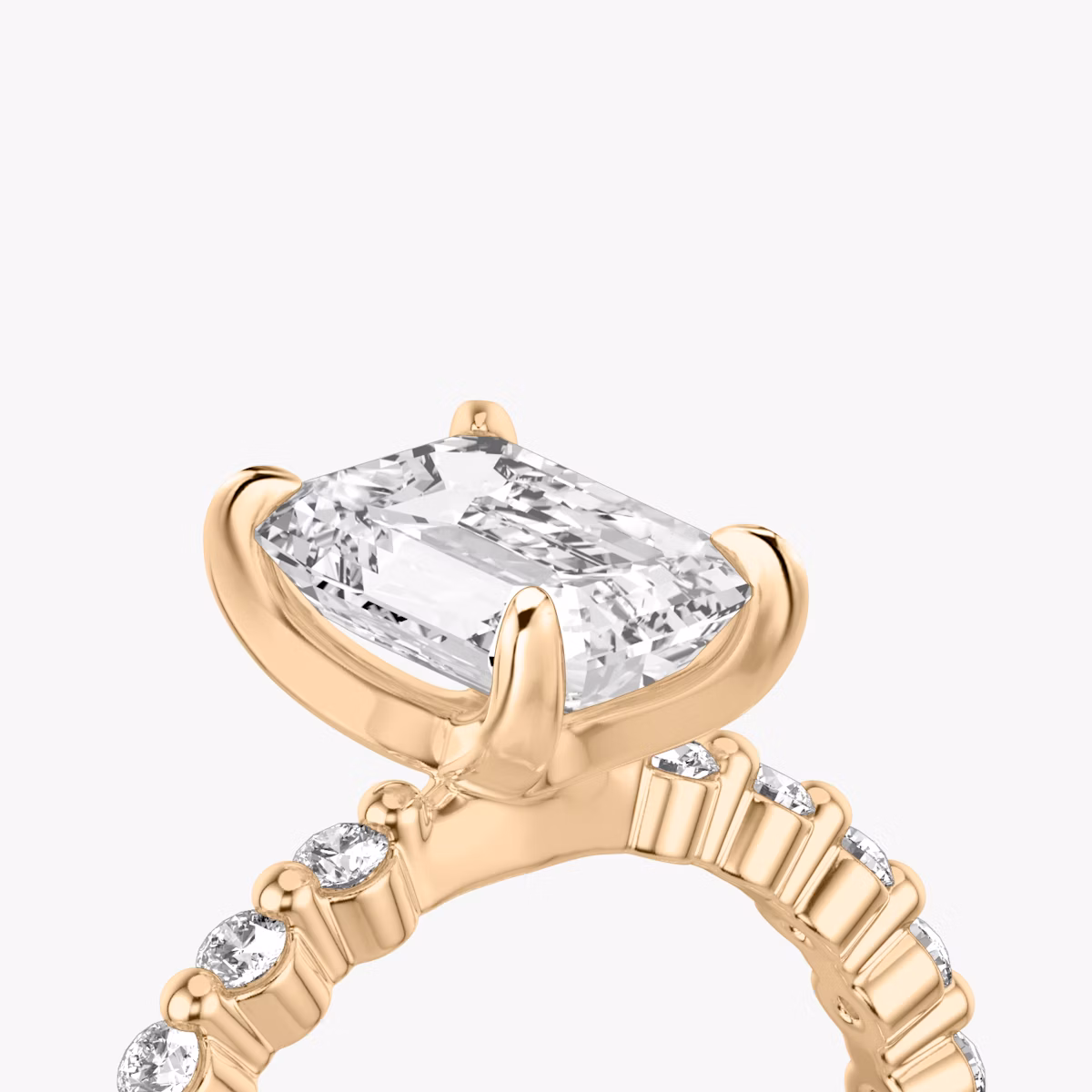 The Single Shared Prong | Emerald | 14k | Rose Gold | bandAccent: Plain | bandStoneStyle: original | diamondOrientation: vertical | caratWeight: other