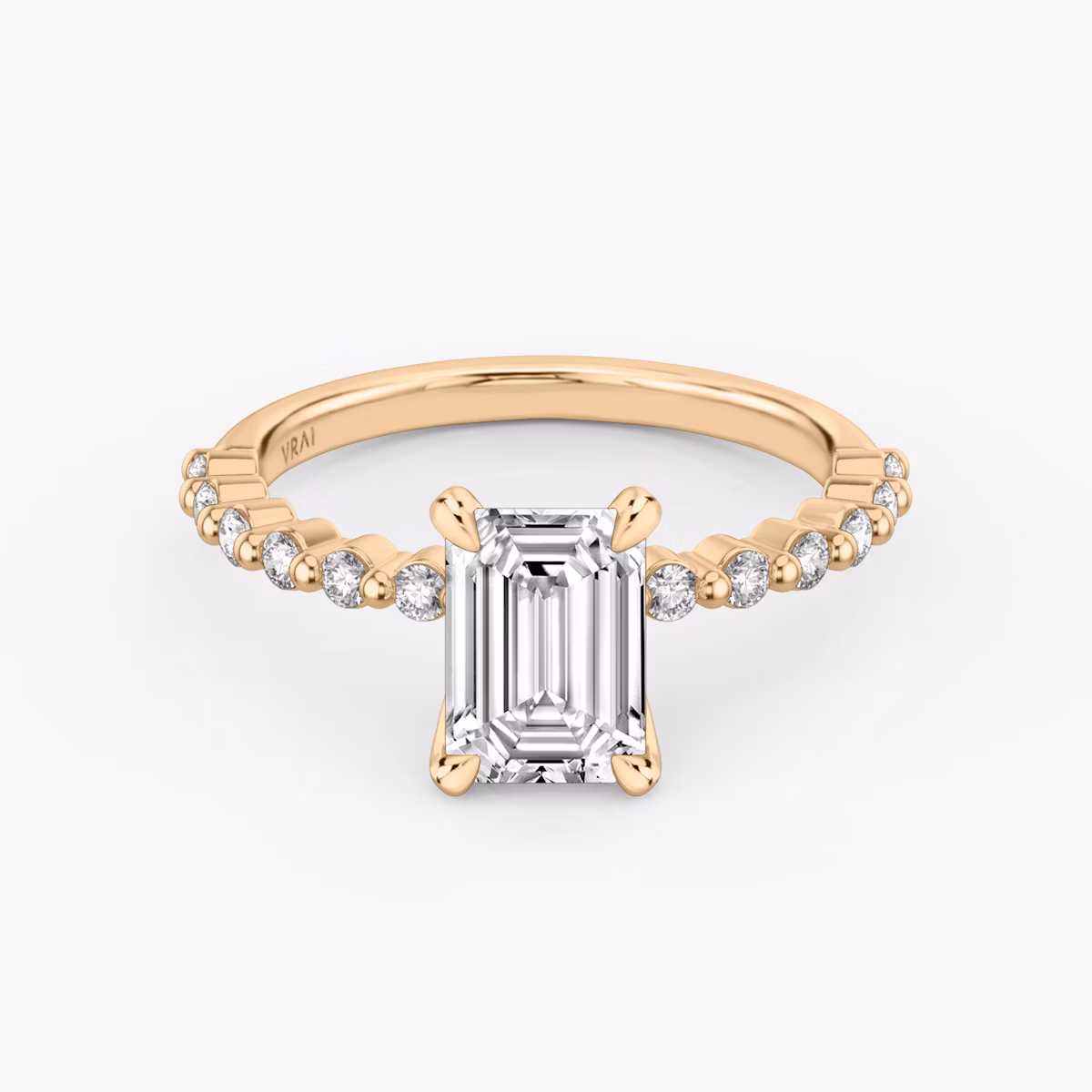 The Single Shared Prong | Emerald | 14k | Rose Gold | bandAccent: Plain | bandStoneStyle: original | diamondOrientation: vertical | caratWeight: other