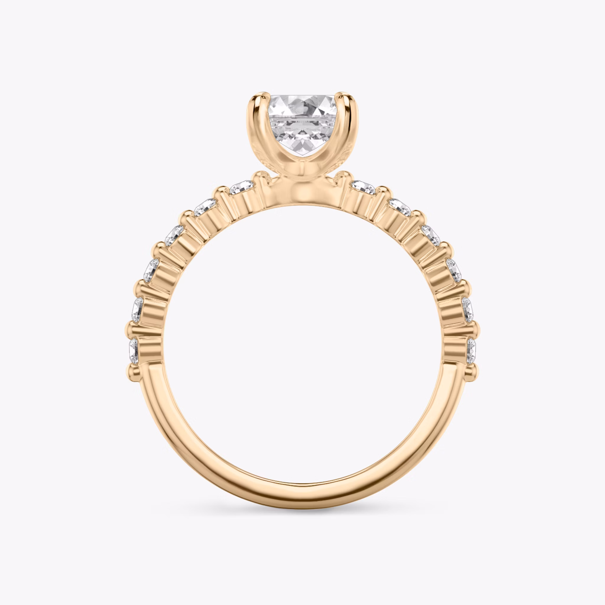 The Single Shared Prong | Emerald | 14k | Rose Gold | bandAccent: Plain | bandStoneStyle: original | diamondOrientation: vertical | caratWeight: other