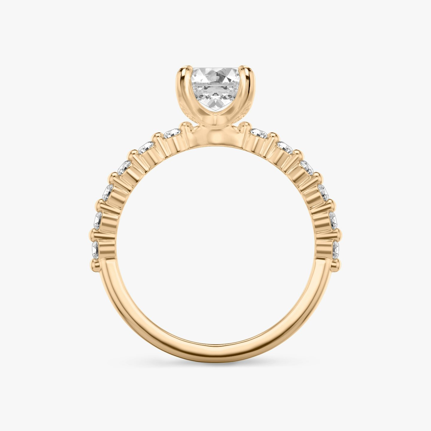 Single Shared Prong | Emerald | 14k | Roségold | bandAccent: Ohne Pavé-Besatz | bandStoneStyle: original | diamondOrientation: vertical | caratWeight: other