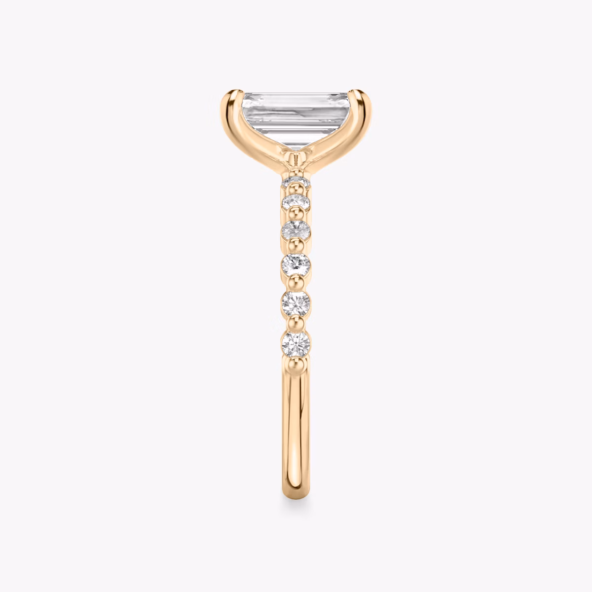 The Single Shared Prong | Emerald | 14k | Rose Gold | bandAccent: Plain | bandStoneStyle: original | diamondOrientation: vertical | caratWeight: other