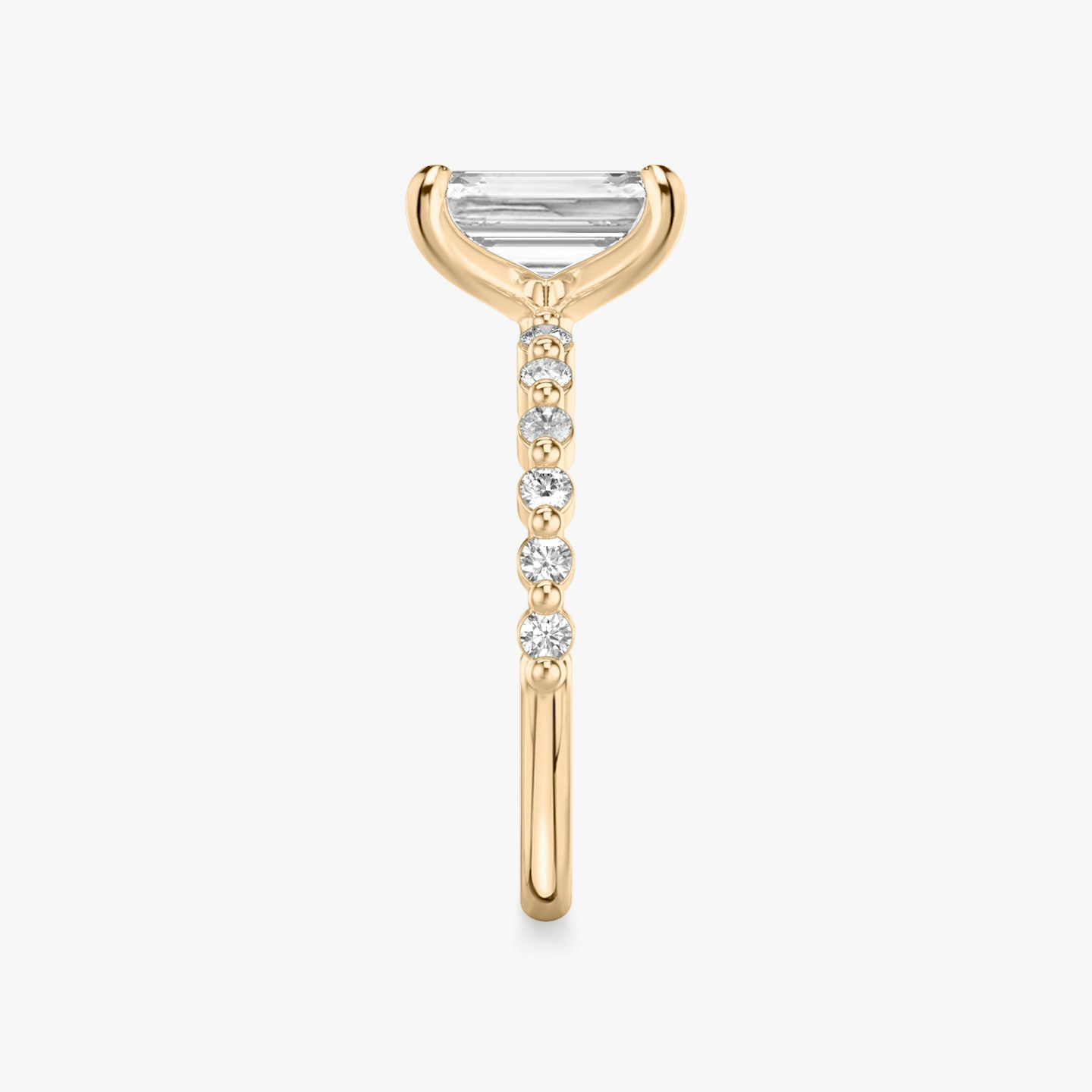 Single Shared Prong | Emerald | 14k | Roségold | bandAccent: Ohne Pavé-Besatz | bandStoneStyle: original | diamondOrientation: vertical | caratWeight: other