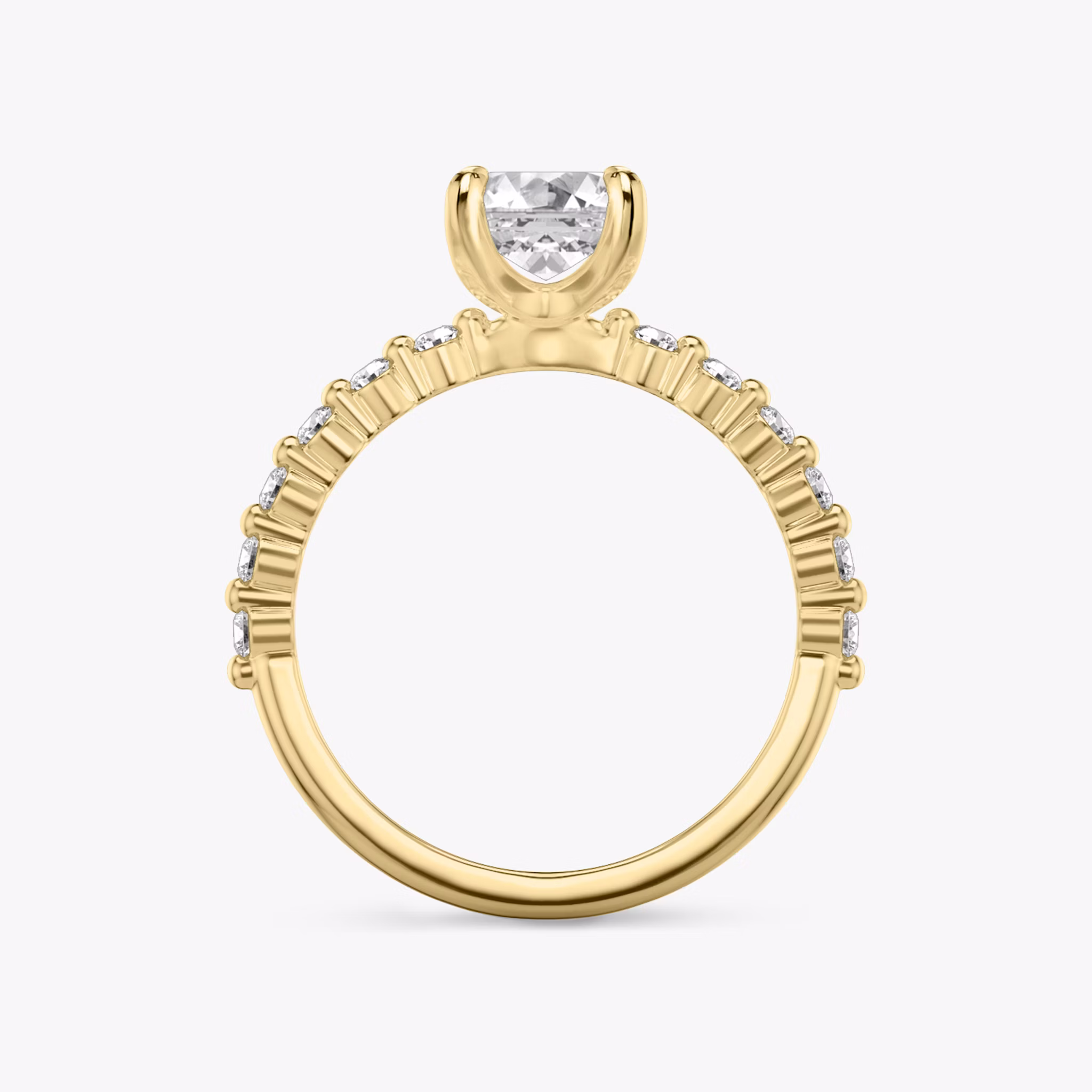 The Single Shared Prong | Emerald | 18k | Yellow Gold | bandAccent: Plain | bandStoneStyle: original | diamondOrientation: vertical | caratWeight: other