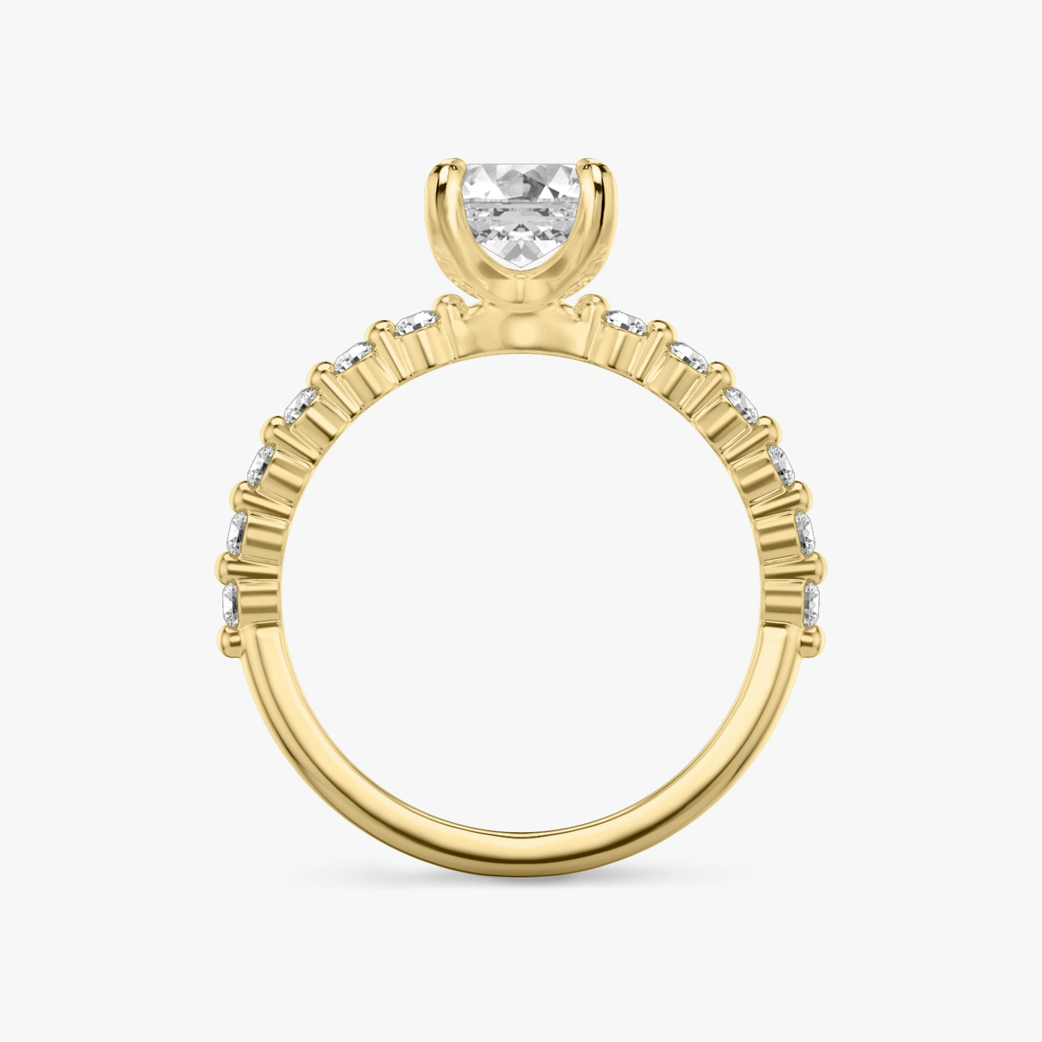 The Single Shared Prong | Emerald | 18k | Yellow Gold | bandAccent: Plain | bandStoneStyle: original | diamondOrientation: vertical | caratWeight: other