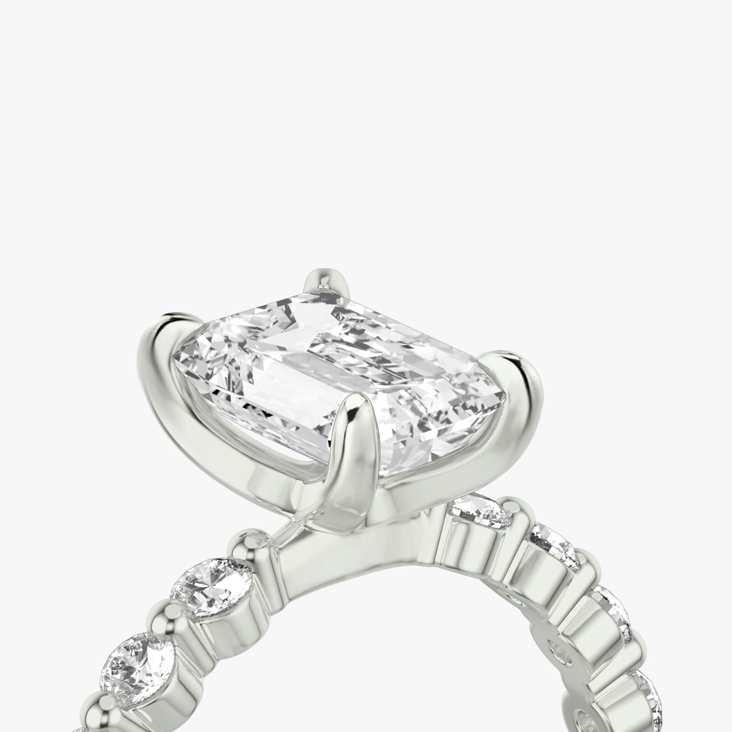 The Single Shared Prong | Emerald | Platinum | bandAccent: Plain | bandStoneStyle: large | diamondOrientation: vertical | caratWeight: other
