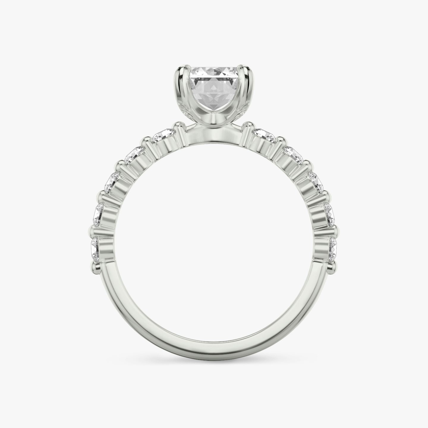 The Single Shared Prong | Emerald | Platinum | bandAccent: Plain | bandStoneStyle: large | diamondOrientation: vertical | caratWeight: other
