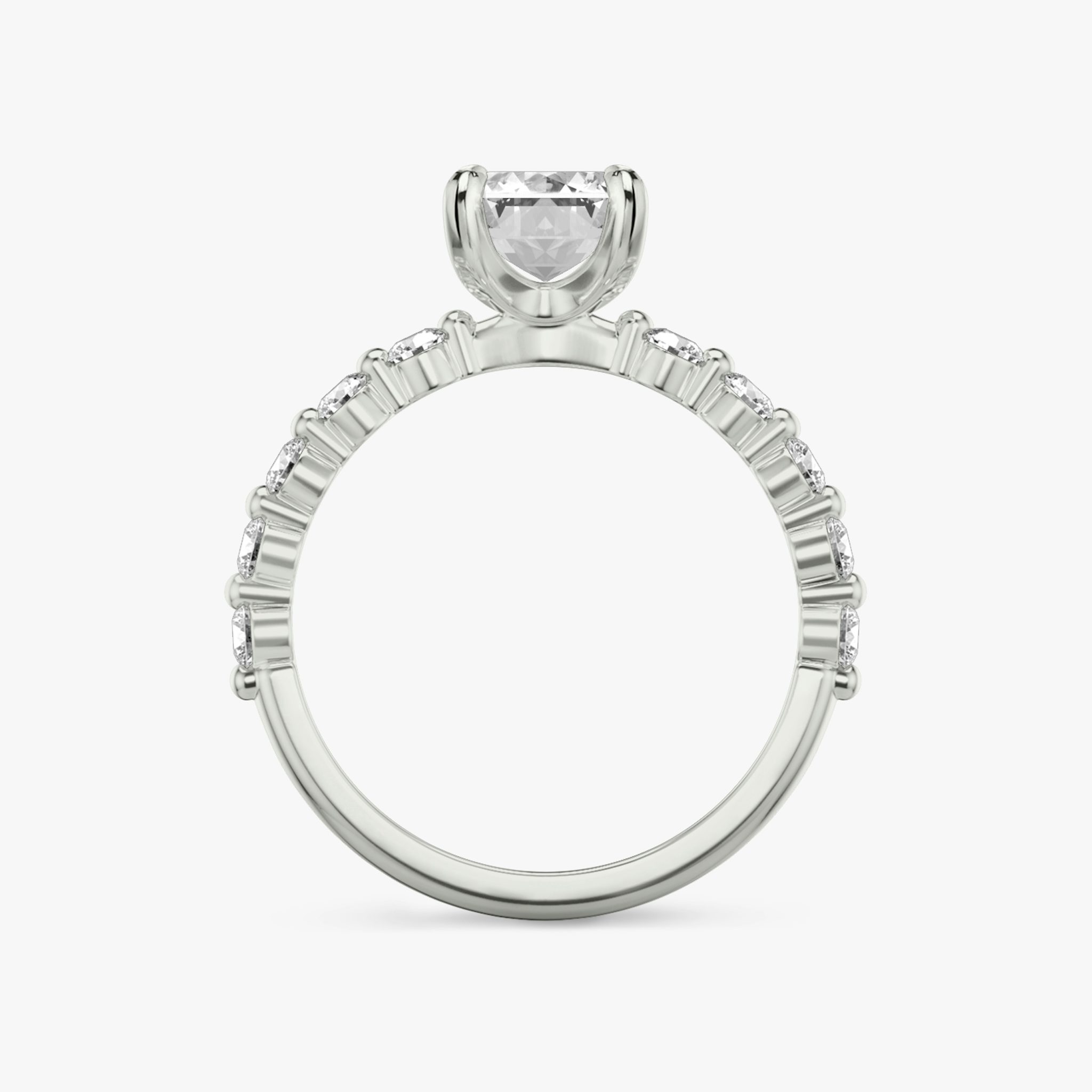 The Single Shared Prong | Emerald | 18k | White Gold | bandAccent: Plain | bandStoneStyle: large | diamondOrientation: vertical | caratWeight: other