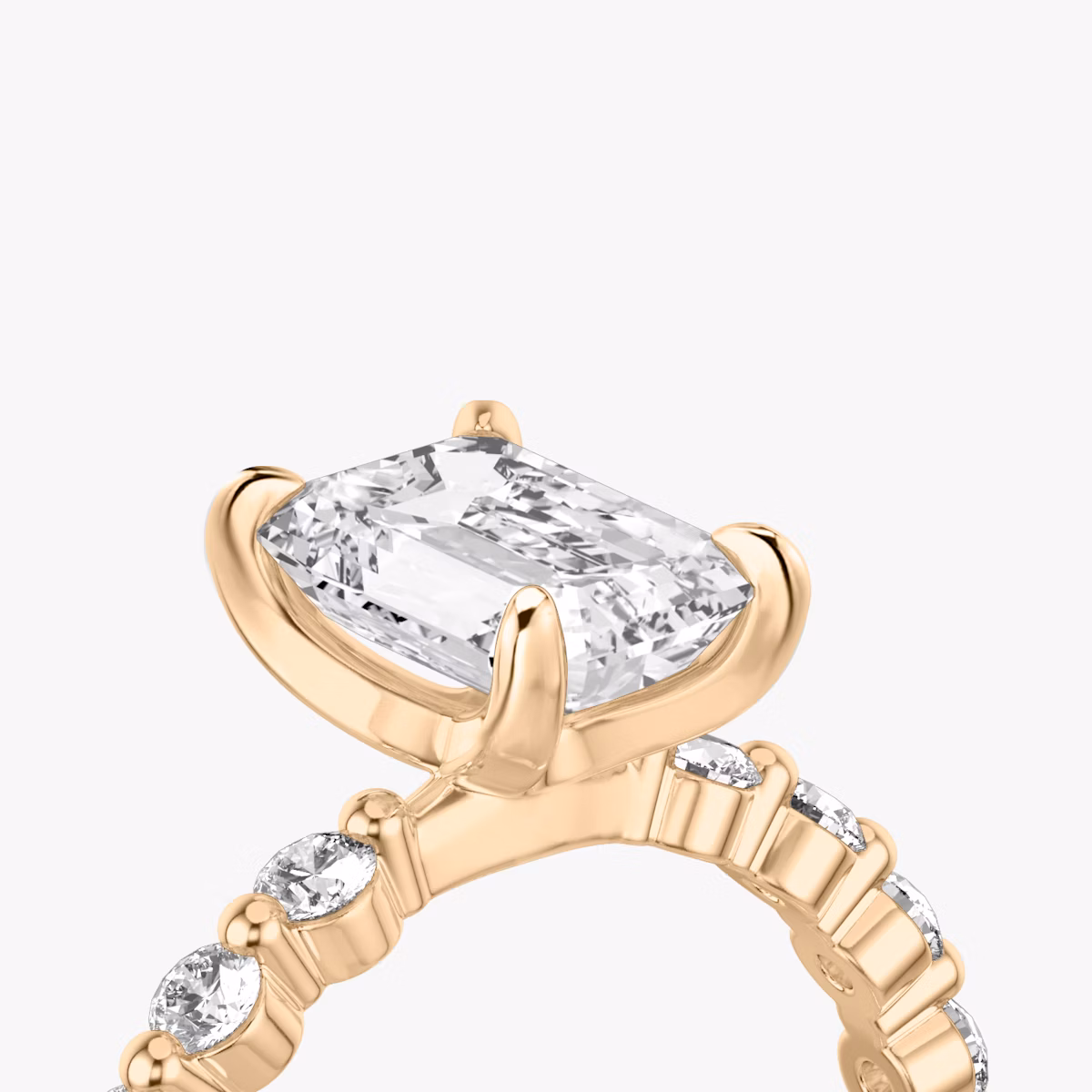 The Single Shared Prong | Emerald | 14k | Rose Gold | bandAccent: Plain | bandStoneStyle: large | diamondOrientation: vertical | caratWeight: other