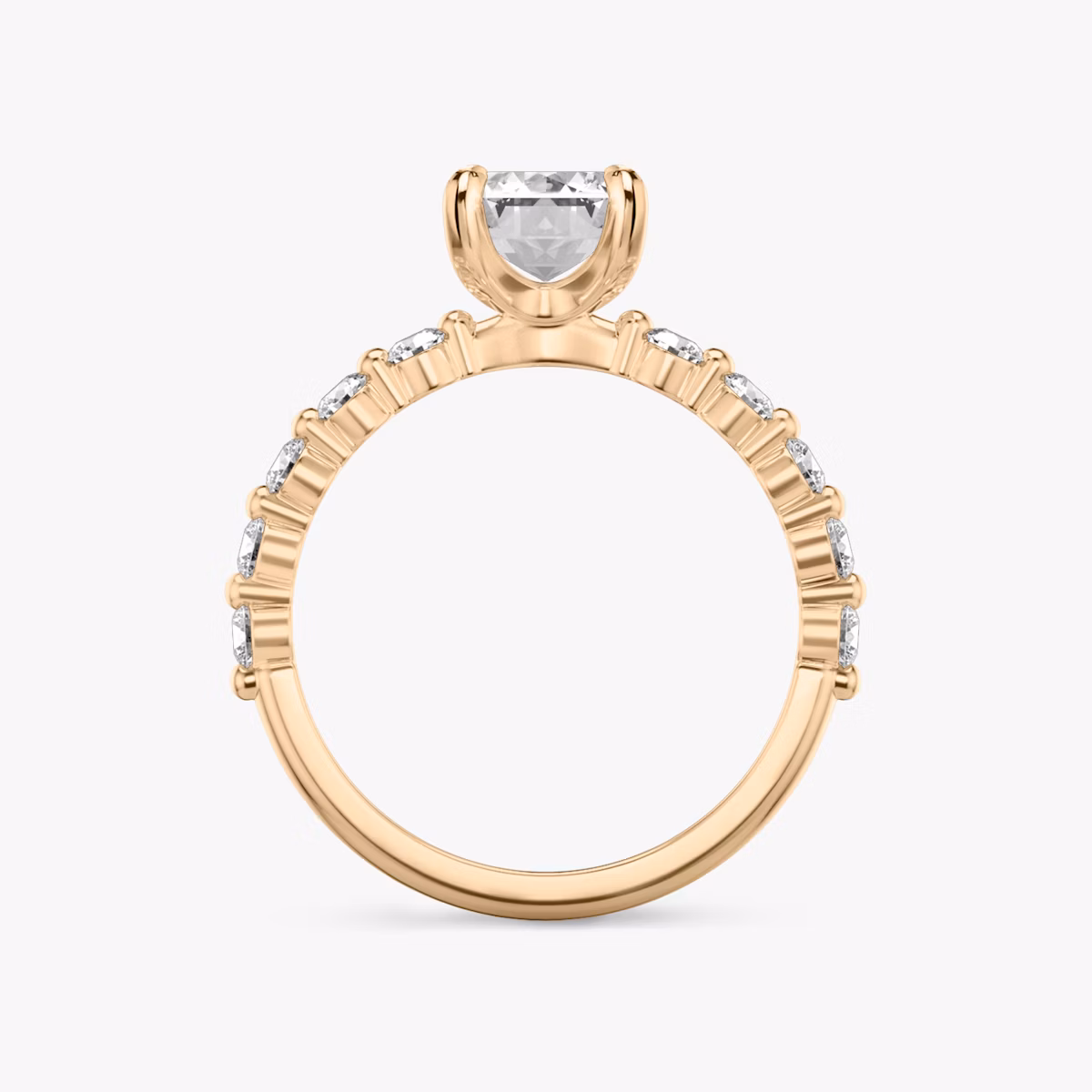 The Single Shared Prong | Emerald | 14k | Rose Gold | bandAccent: Plain | bandStoneStyle: large | diamondOrientation: vertical | caratWeight: other