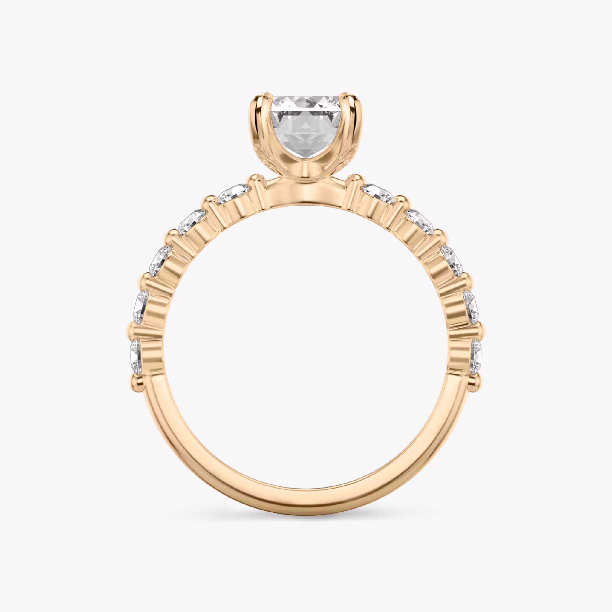 The Single Shared Prong | Emerald | 14k | Rose Gold | bandAccent: Plain | bandStoneStyle: large | diamondOrientation: vertical | caratWeight: other
