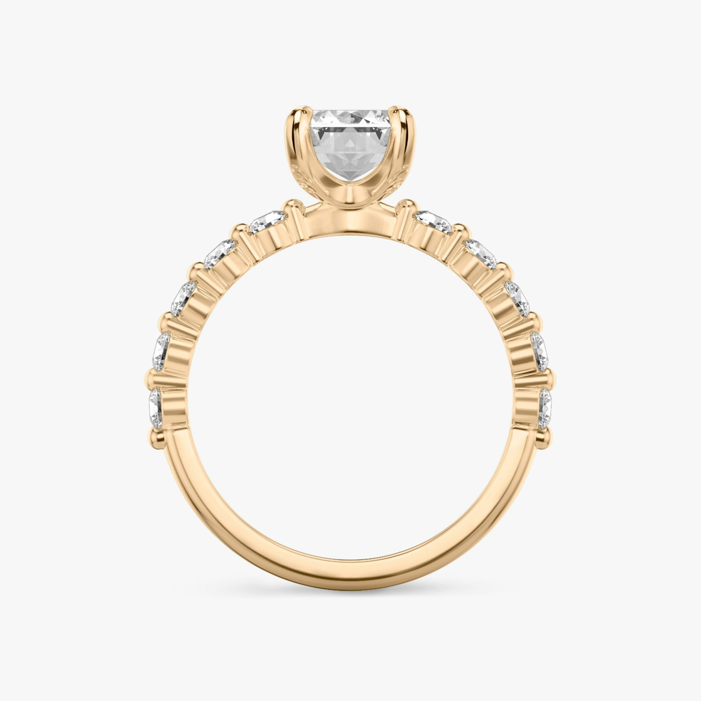 Single Shared Prong | Emerald | 14k | Roségold | bandAccent: Ohne Pavé-Besatz | bandStoneStyle: large | diamondOrientation: vertical | caratWeight: other