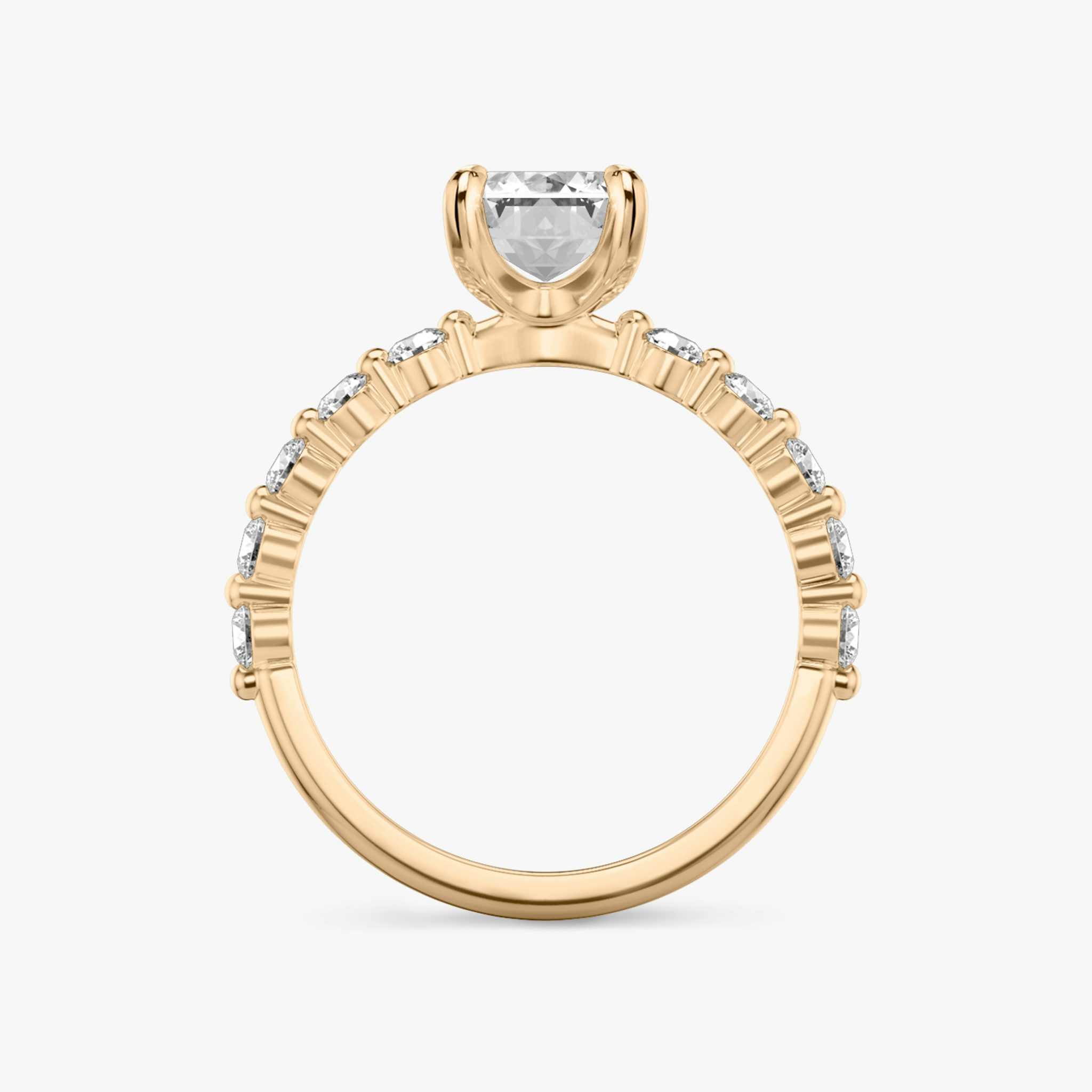 The Single Shared Prong | Emerald | 14k | Rose Gold | bandAccent: Plain | bandStoneStyle: large | diamondOrientation: vertical | caratWeight: other