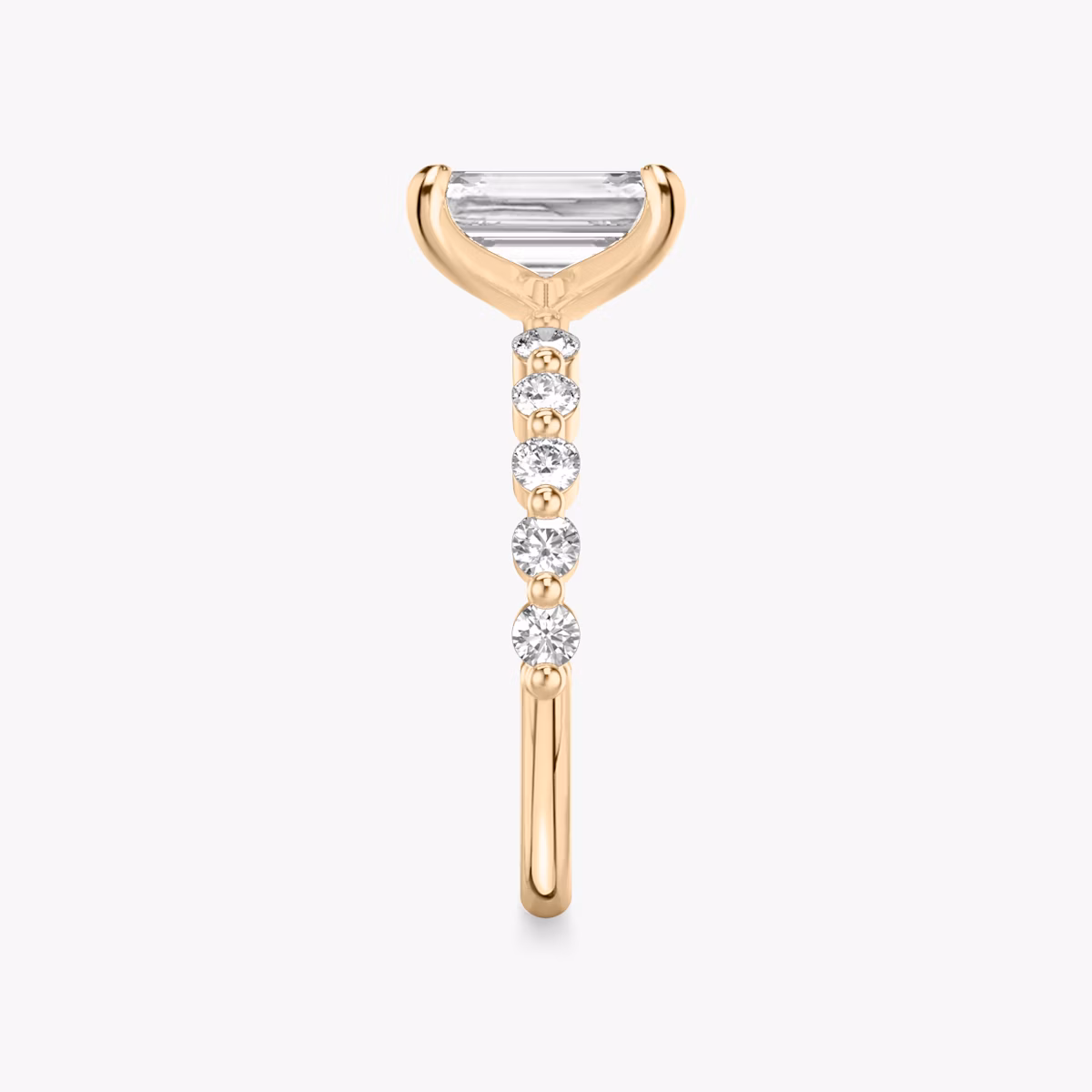The Single Shared Prong | Emerald | 14k | Rose Gold | bandAccent: Plain | bandStoneStyle: large | diamondOrientation: vertical | caratWeight: other