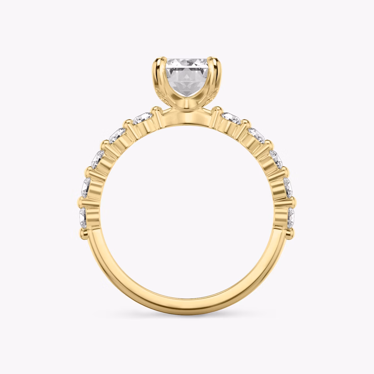 The Single Shared Prong | Emerald | 18k | Yellow Gold | bandAccent: Plain | bandStoneStyle: large | diamondOrientation: vertical | caratWeight: other