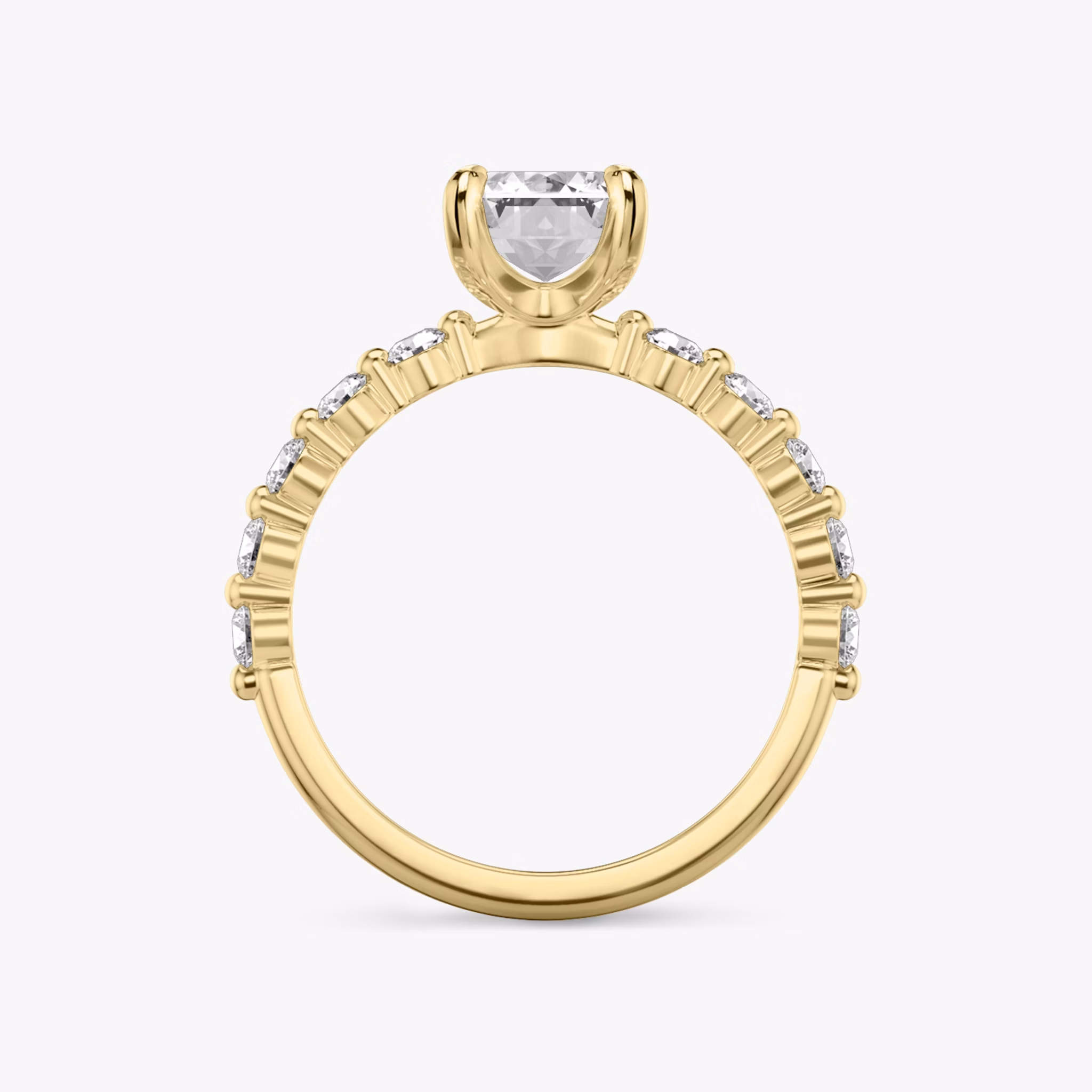 The Single Shared Prong | Emerald | 18k | Yellow Gold | bandAccent: Plain | bandStoneStyle: large | diamondOrientation: vertical | caratWeight: other
