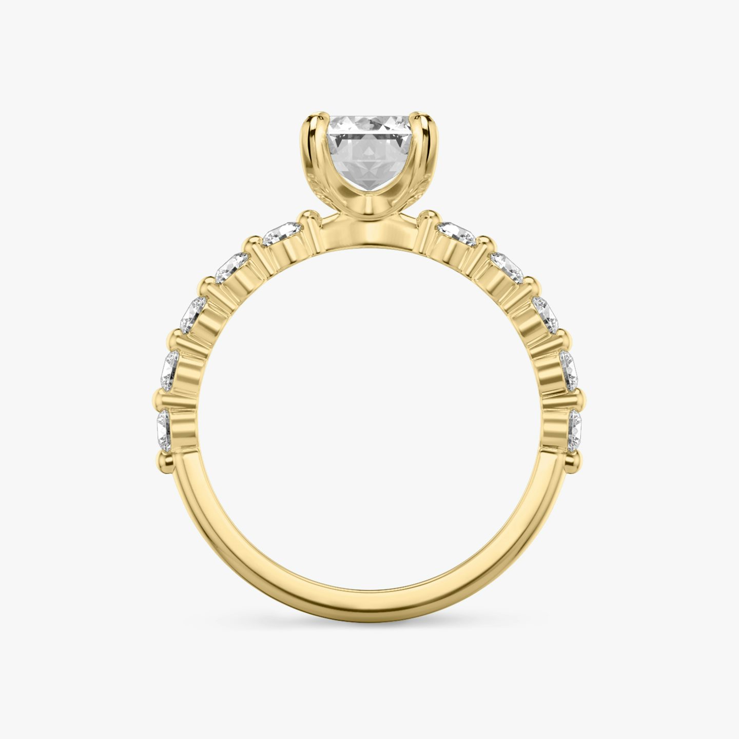 Bague de fiançailles Single Shared Prong | Émeraude | 18k | Or jaune | bandAccent: Simple | bandStoneStyle: large | diamondOrientation: vertical | caratWeight: other