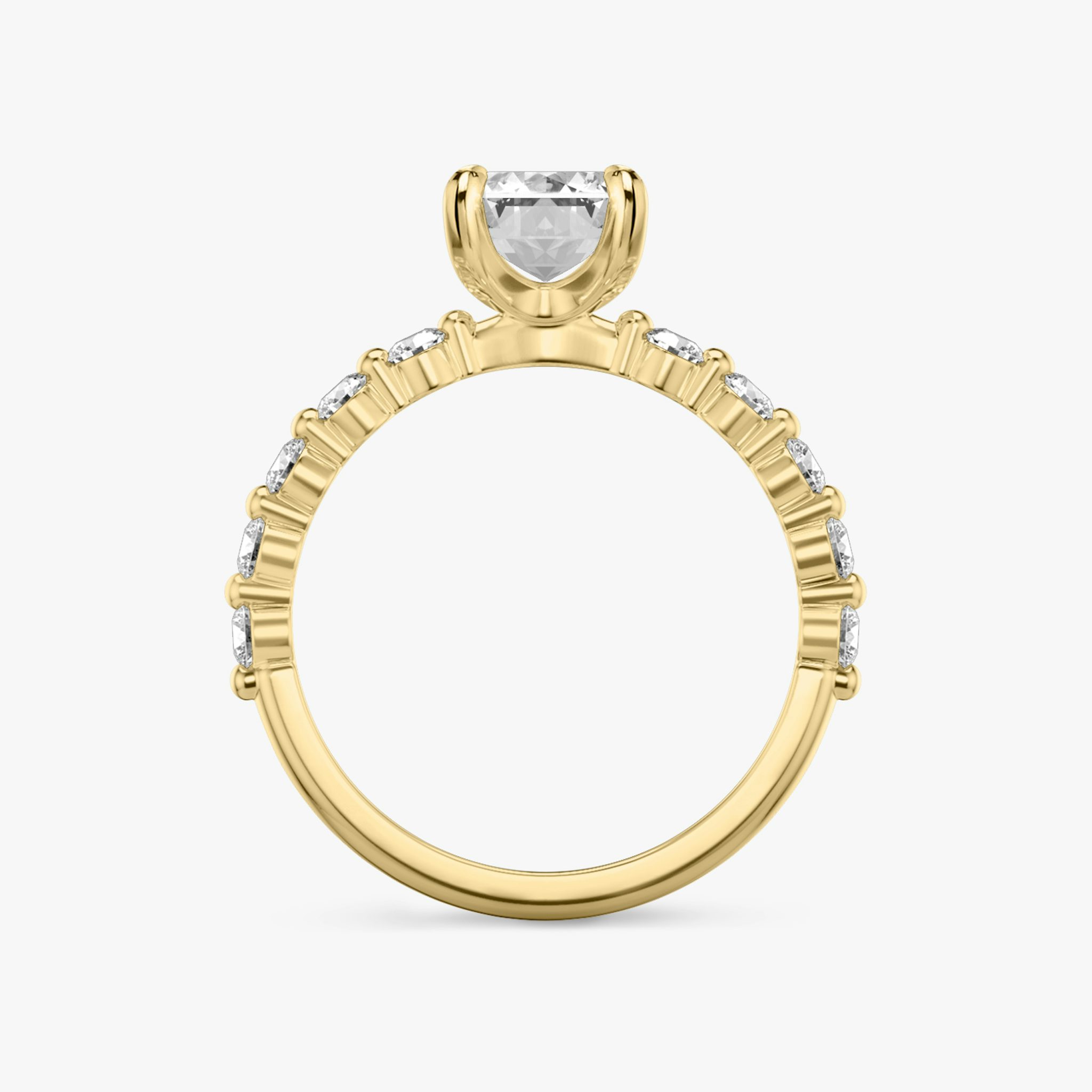 The Single Shared Prong | Emerald | 18k | Yellow Gold | bandAccent: Plain | bandStoneStyle: large | diamondOrientation: vertical | caratWeight: other