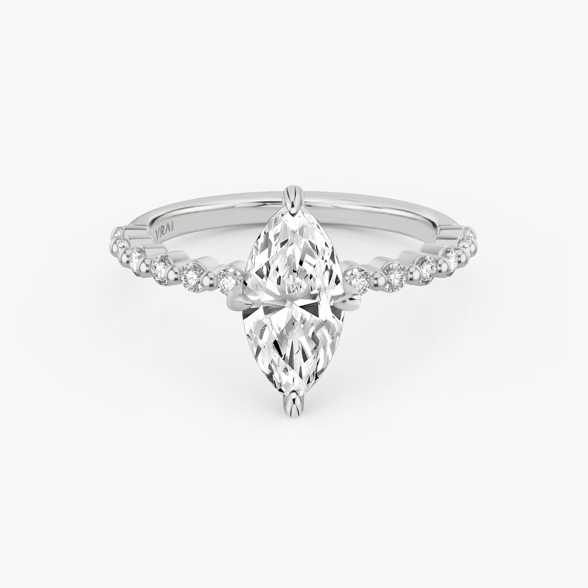 The Single Shared Prong | Marquise | 18k | White Gold | bandAccent: Plain | bandStoneStyle: original | diamondOrientation: vertical | caratWeight: other