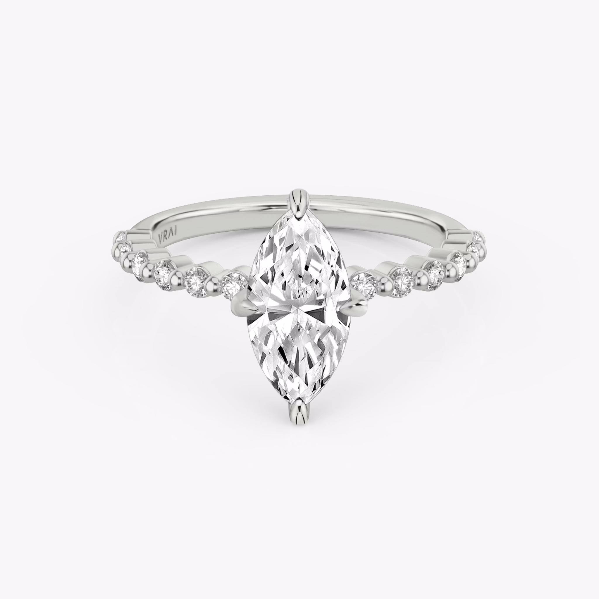 The Single Shared Prong | Marquise | 18k | White Gold | bandAccent: Plain | bandStoneStyle: original | diamondOrientation: vertical | caratWeight: other