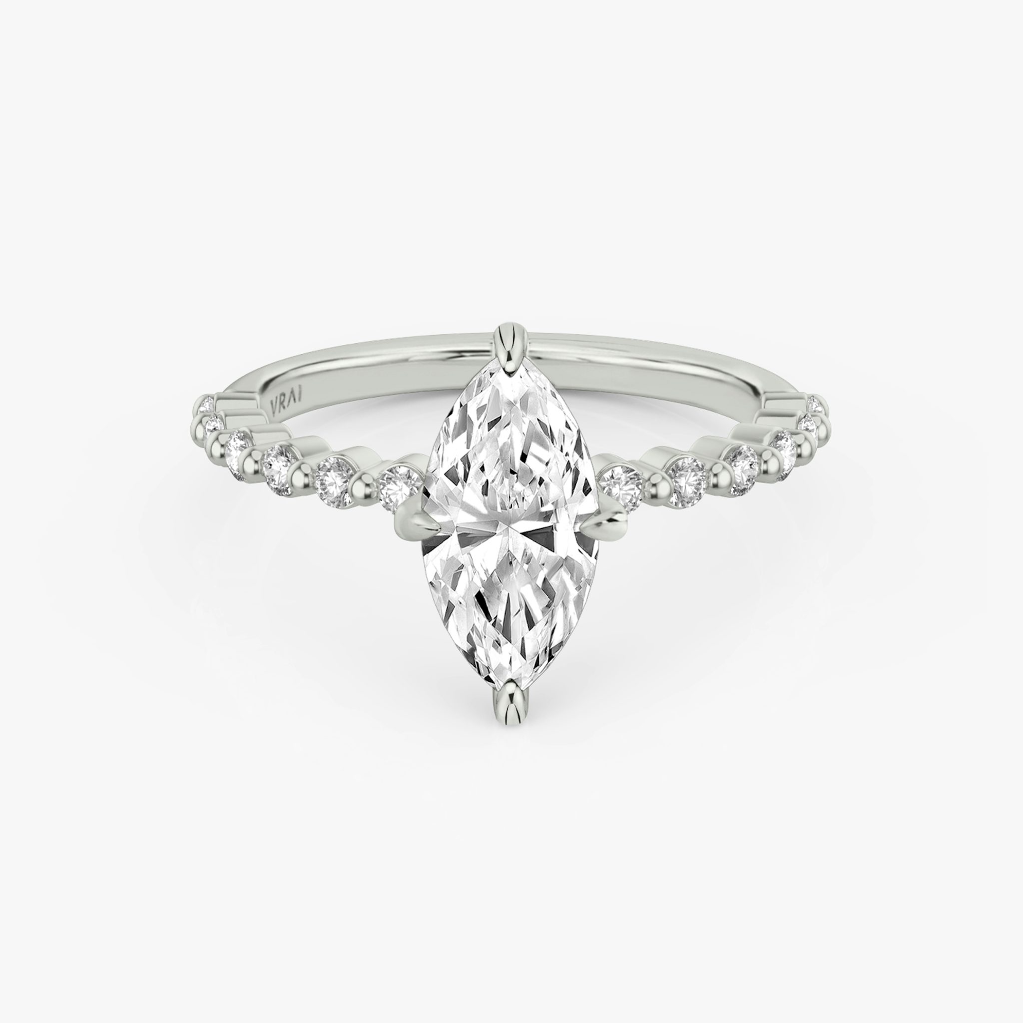 The Single Shared Prong | Marquise | 18k | White Gold | bandAccent: Plain | bandStoneStyle: original | diamondOrientation: vertical | caratWeight: other