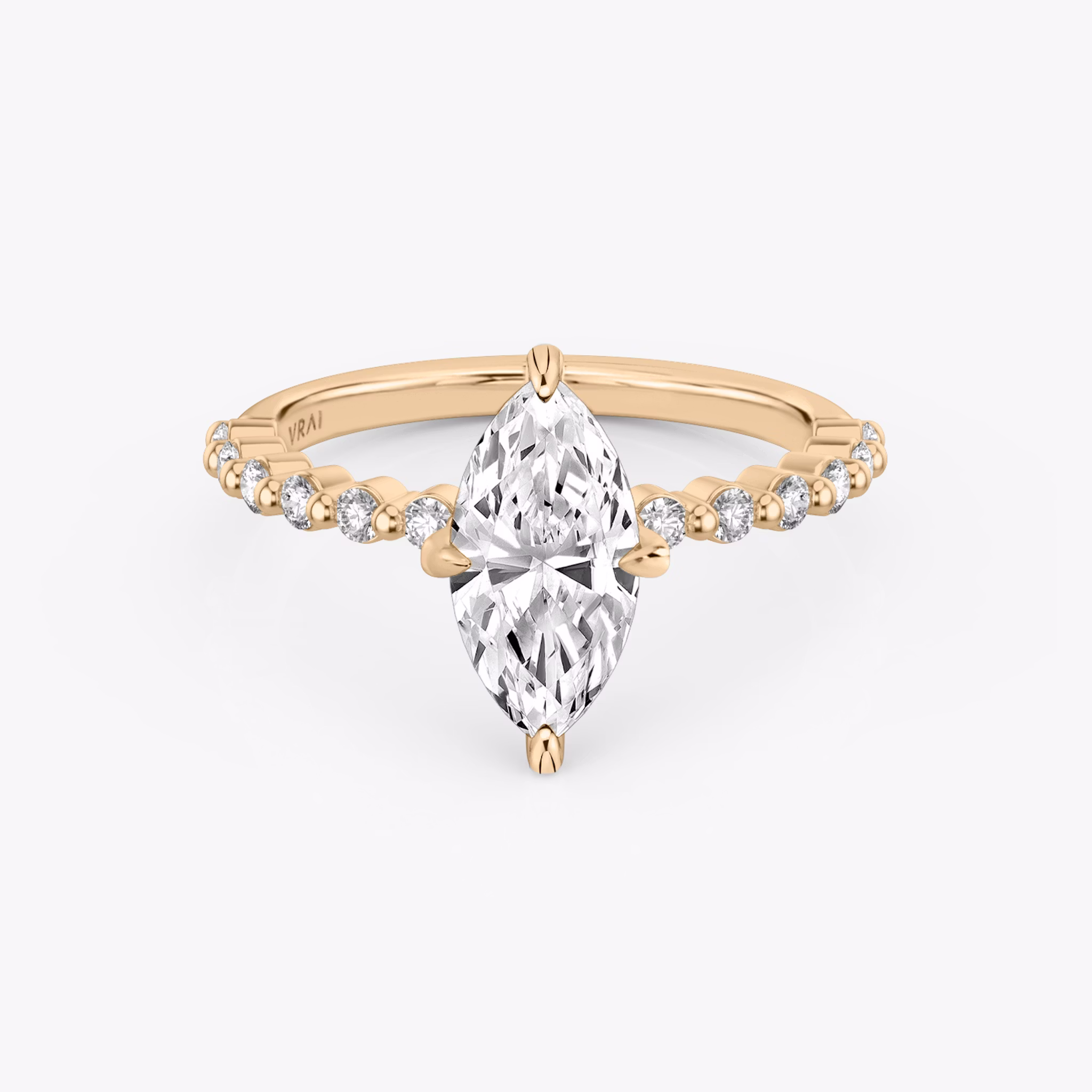 The Single Shared Prong | Marquise | 14k | Rose Gold | bandAccent: Plain | bandStoneStyle: original | diamondOrientation: vertical | caratWeight: other