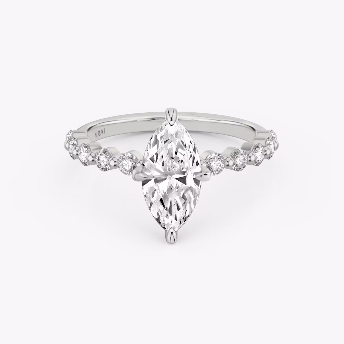 The Single Shared Prong | Marquise | 18k | White Gold | bandAccent: Plain | bandStoneStyle: large | diamondOrientation: vertical | caratWeight: other