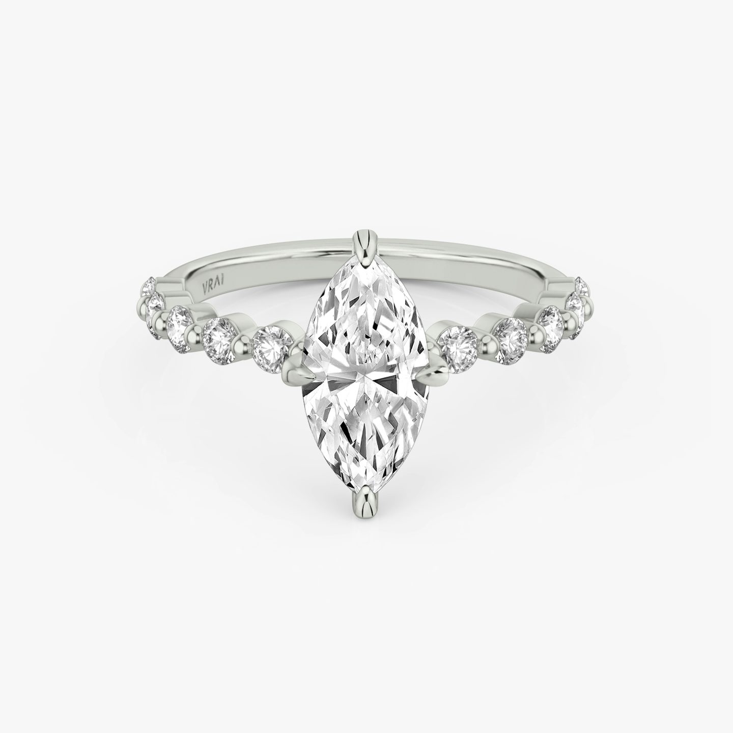 The Single Shared Prong | Marquise | 18k | White Gold | bandAccent: Plain | bandStoneStyle: large | diamondOrientation: vertical | caratWeight: other
