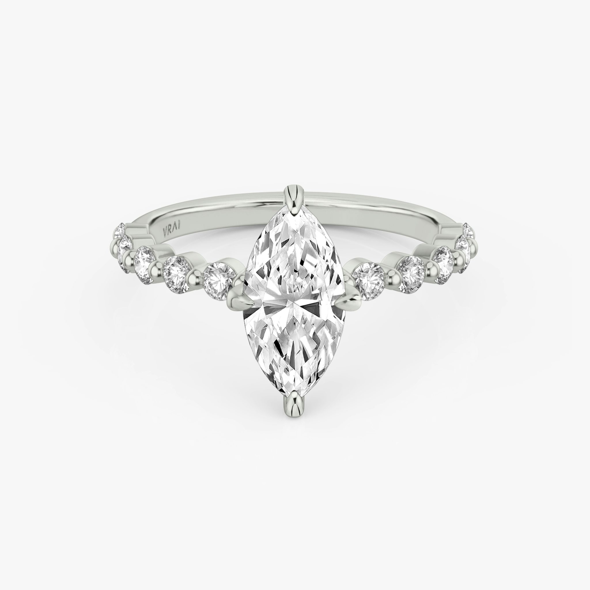 The Single Shared Prong | Marquise | 18k | White Gold | bandAccent: Plain | bandStoneStyle: large | diamondOrientation: vertical | caratWeight: other