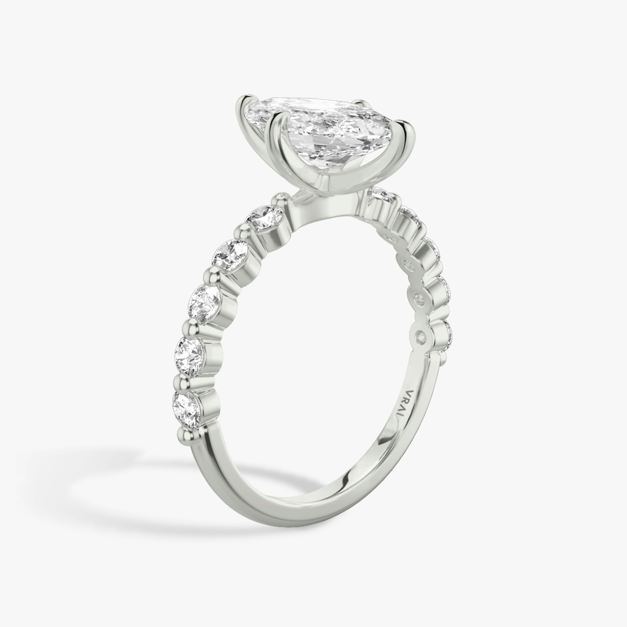 The Single Shared Prong | Marquise | 18k | White Gold | bandAccent: Plain | bandStoneStyle: large | diamondOrientation: vertical | caratWeight: other