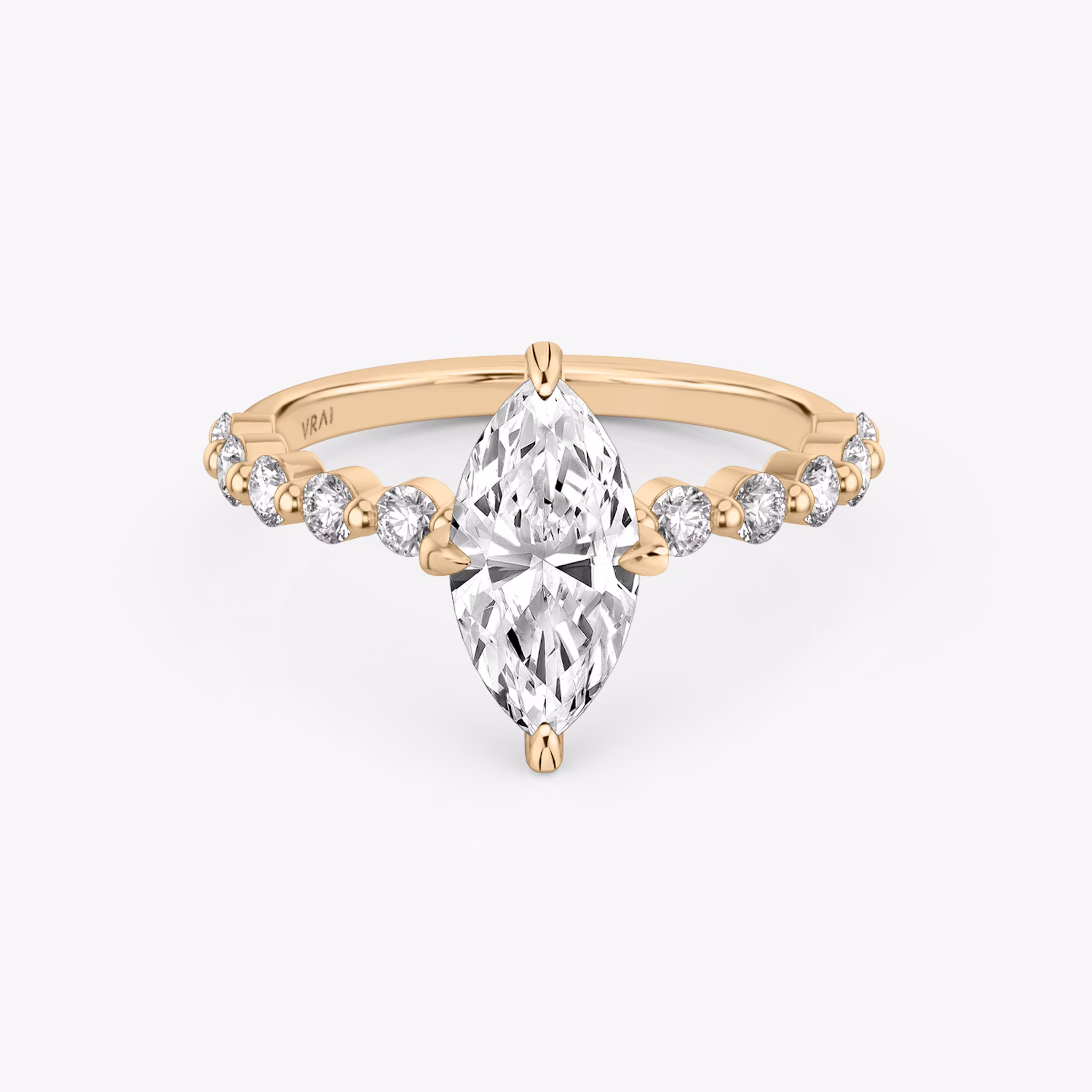 The Single Shared Prong | Marquise | 14k | Rose Gold | bandAccent: Plain | bandStoneStyle: large | diamondOrientation: vertical | caratWeight: other
