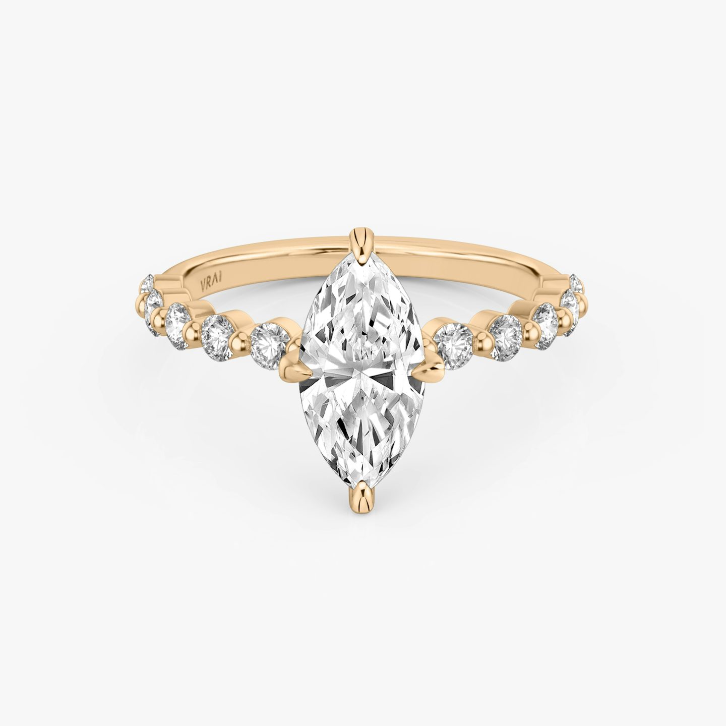 The Single Shared Prong | Marquise | 14k | Rose Gold | bandAccent: Plain | bandStoneStyle: large | diamondOrientation: vertical | caratWeight: other