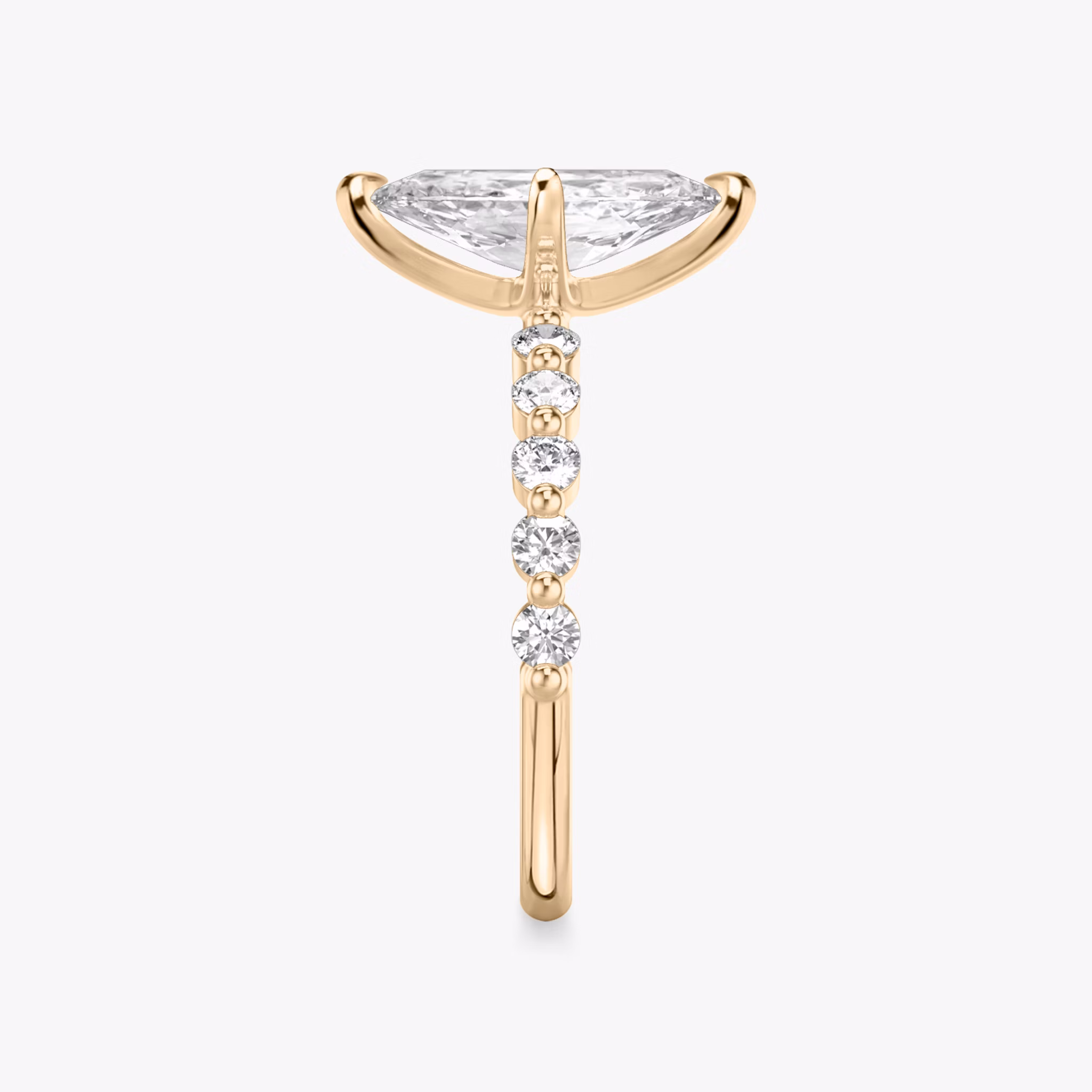 The Single Shared Prong | Marquise | 14k | Rose Gold | bandAccent: Plain | bandStoneStyle: large | diamondOrientation: vertical | caratWeight: other