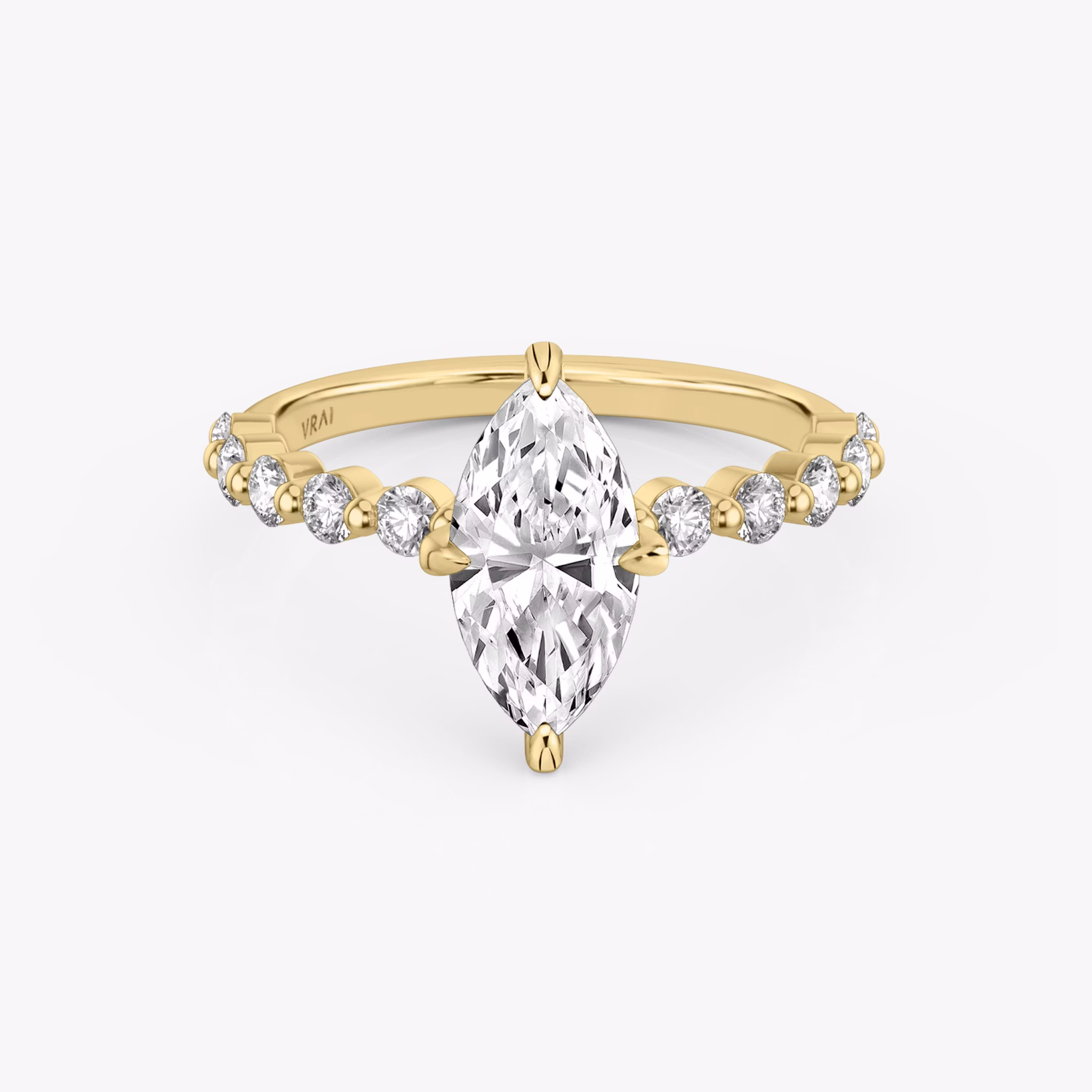 The Single Shared Prong | Marquise | 18k | Yellow Gold | bandAccent: Plain | bandStoneStyle: large | diamondOrientation: vertical | caratWeight: other