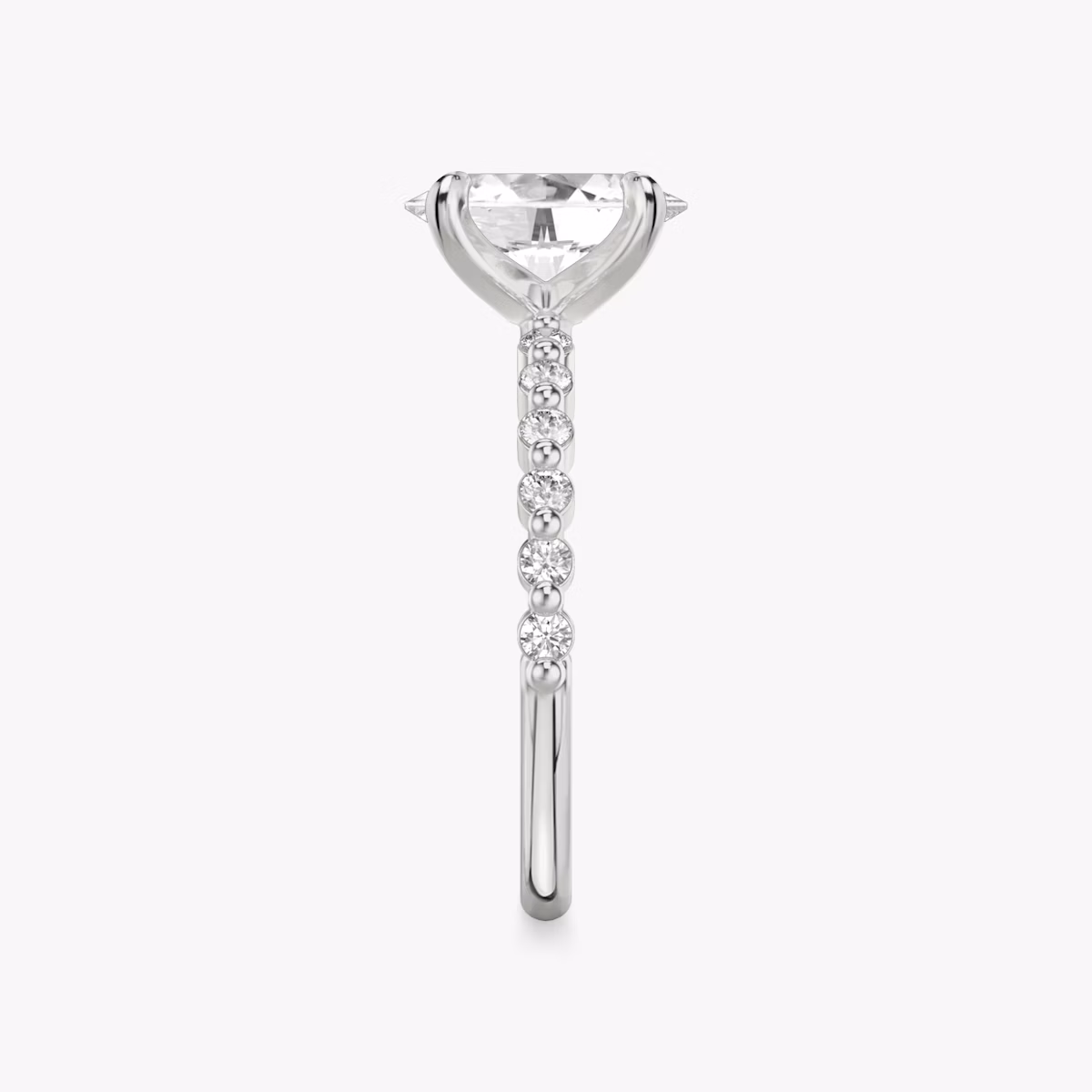 The Single Shared Prong | Oval | 18k | White Gold | bandAccent: Plain | bandStoneStyle: original | diamondOrientation: vertical | caratWeight: other