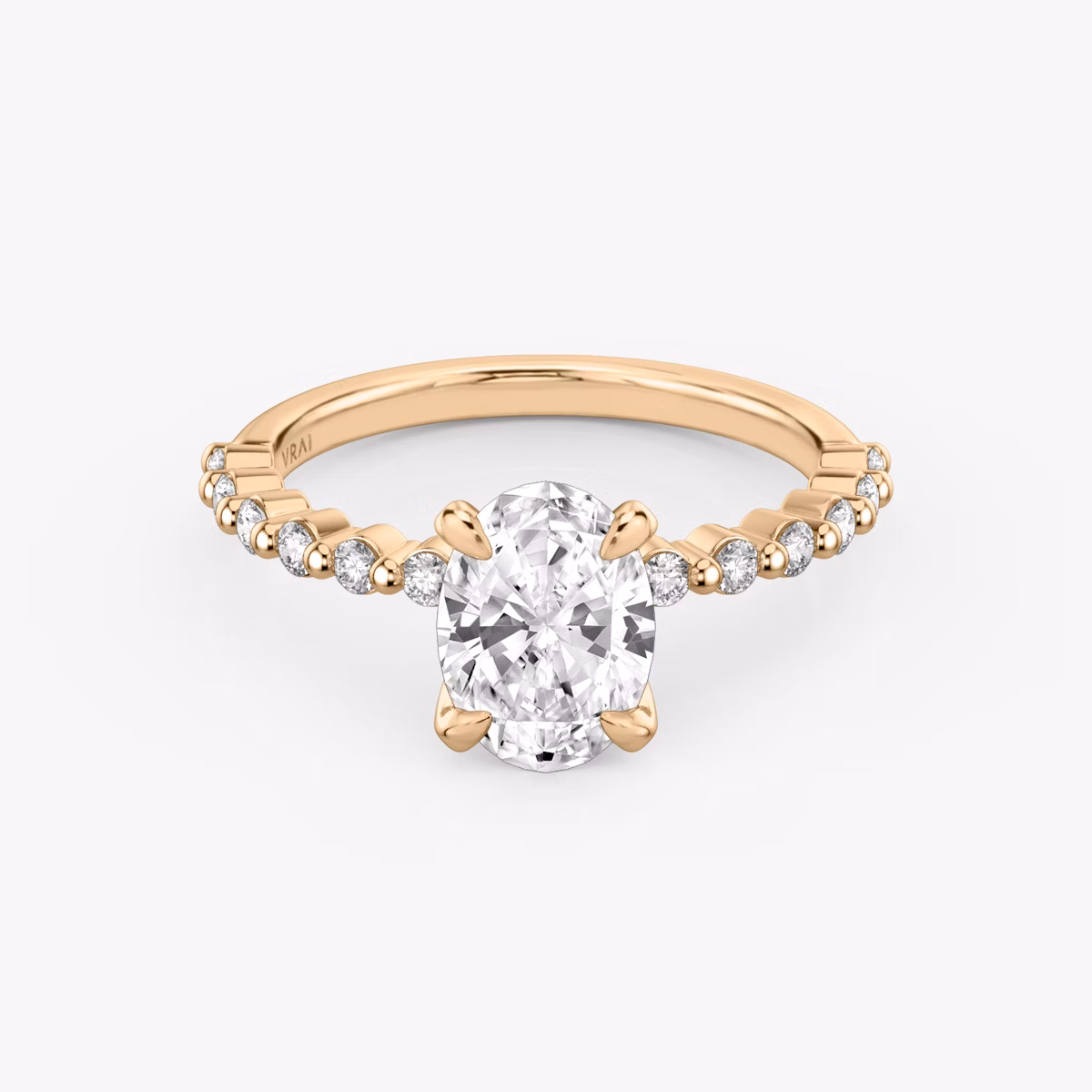 The Single Shared Prong | Oval | 14k | Rose Gold | bandAccent: Plain | bandStoneStyle: original | diamondOrientation: vertical | caratWeight: other