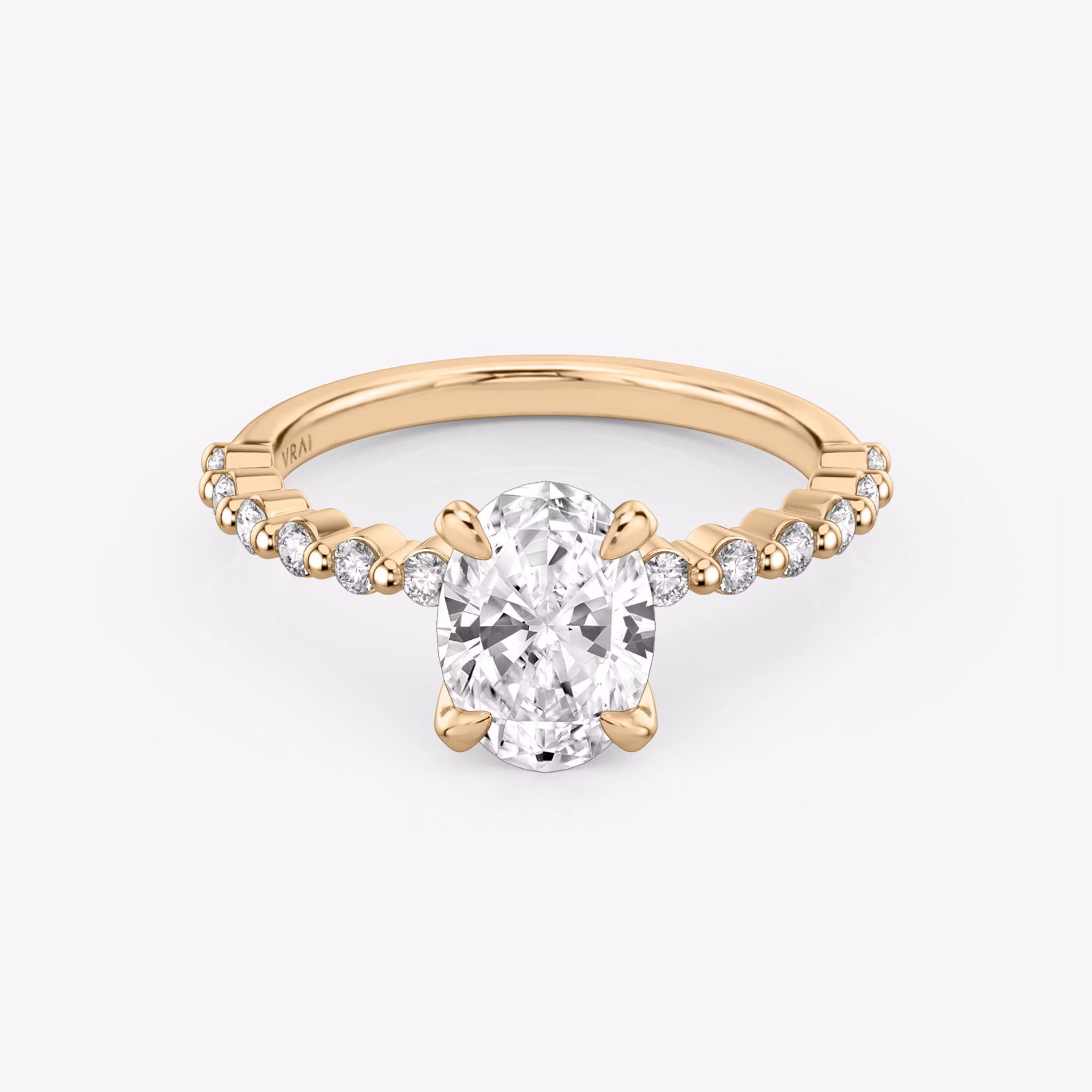 The Single Shared Prong | Oval | 14k | Rose Gold | bandAccent: Plain | bandStoneStyle: original | diamondOrientation: vertical | caratWeight: other
