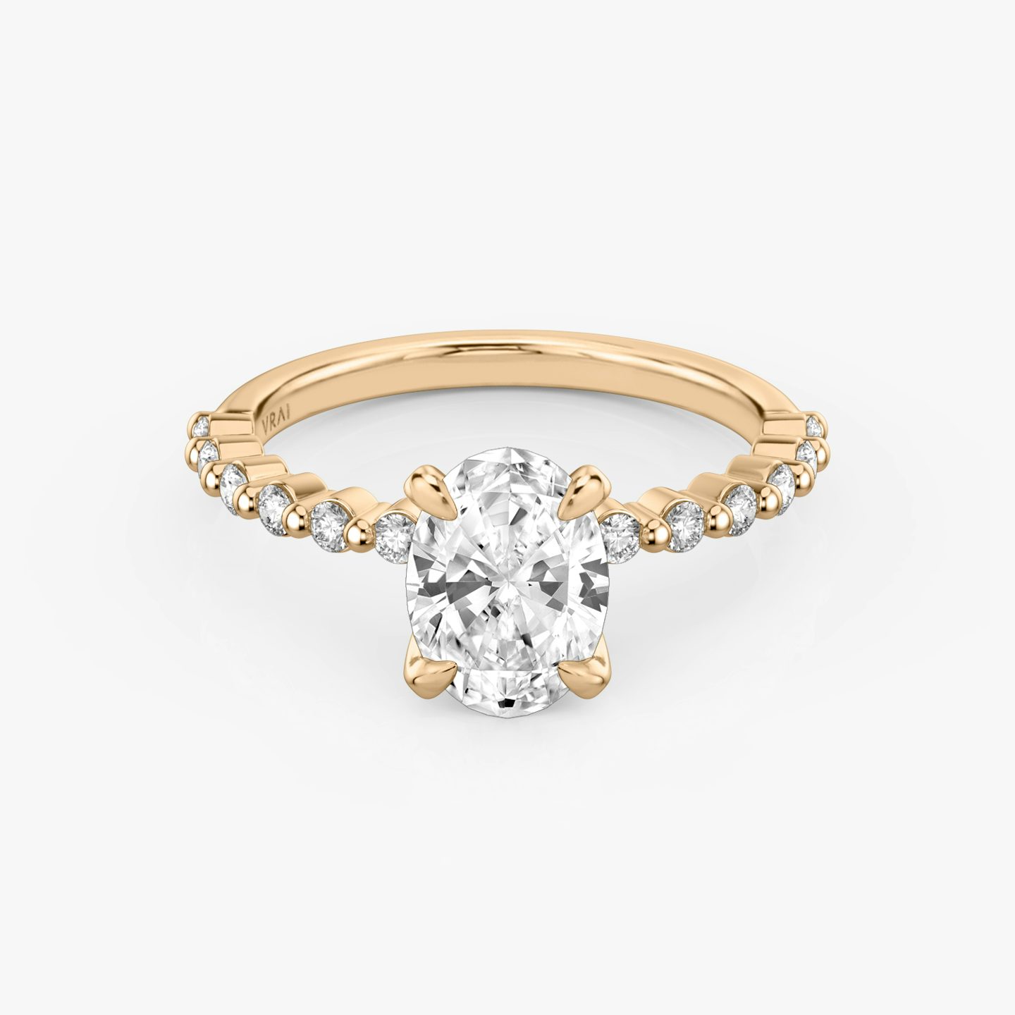 The Single Shared Prong | Oval | 14k | Rose Gold | bandAccent: Plain | bandStoneStyle: original | diamondOrientation: vertical | caratWeight: other