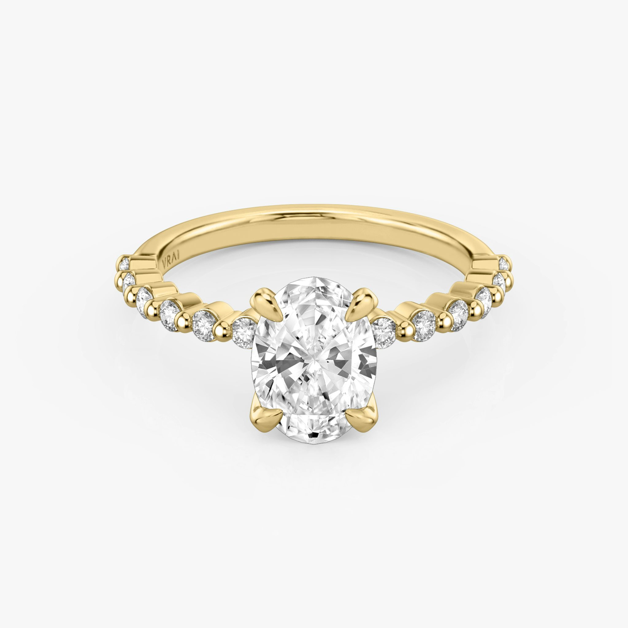 The Single Shared Prong | Oval | 18k | Yellow Gold | bandAccent: Plain | bandStoneStyle: original | diamondOrientation: vertical | caratWeight: other