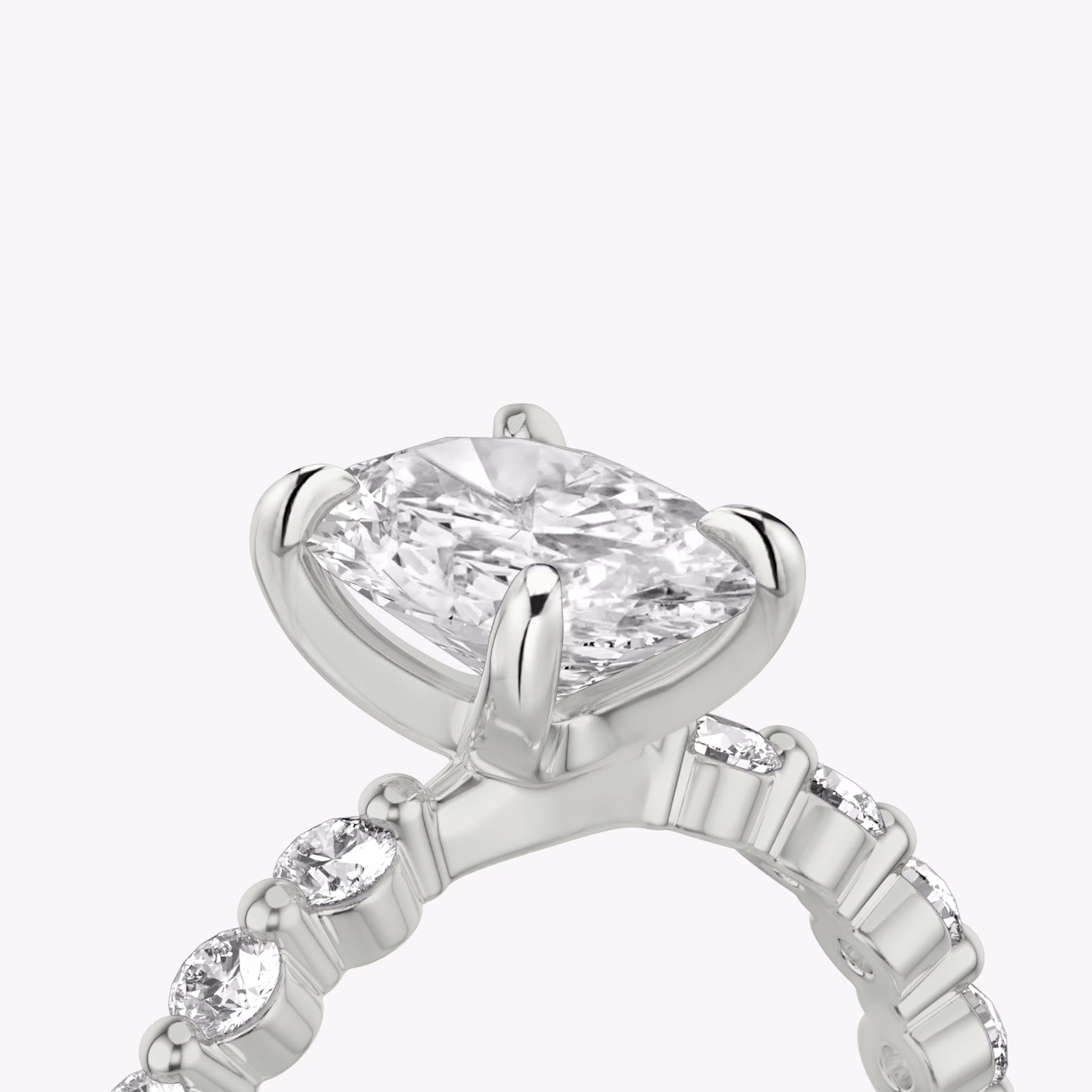 The Single Shared Prong | Oval | 18k | White Gold | bandAccent: Plain | bandStoneStyle: large | diamondOrientation: vertical | caratWeight: other