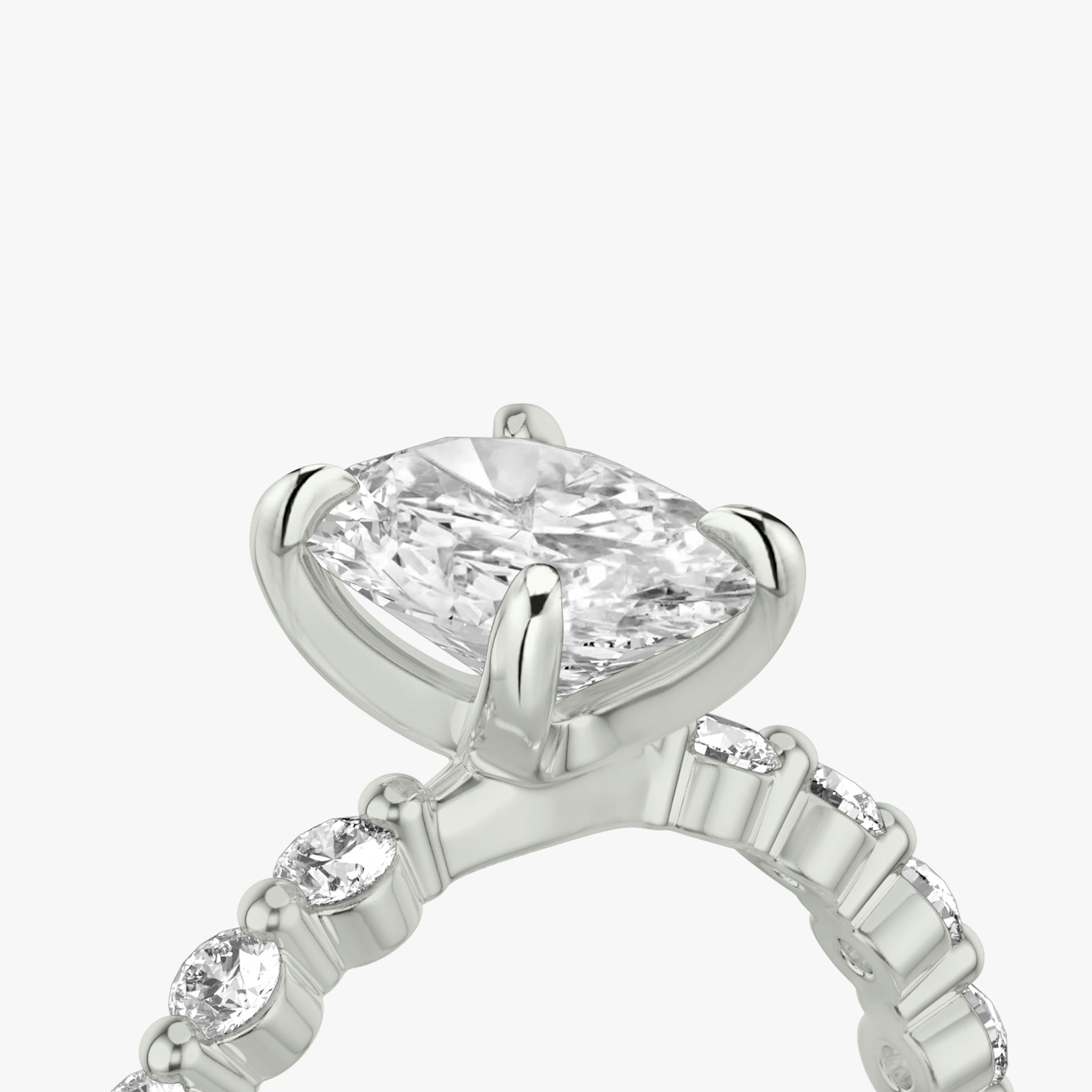 The Single Shared Prong | Oval | 18k | White Gold | bandAccent: Plain | bandStoneStyle: large | diamondOrientation: vertical | caratWeight: other
