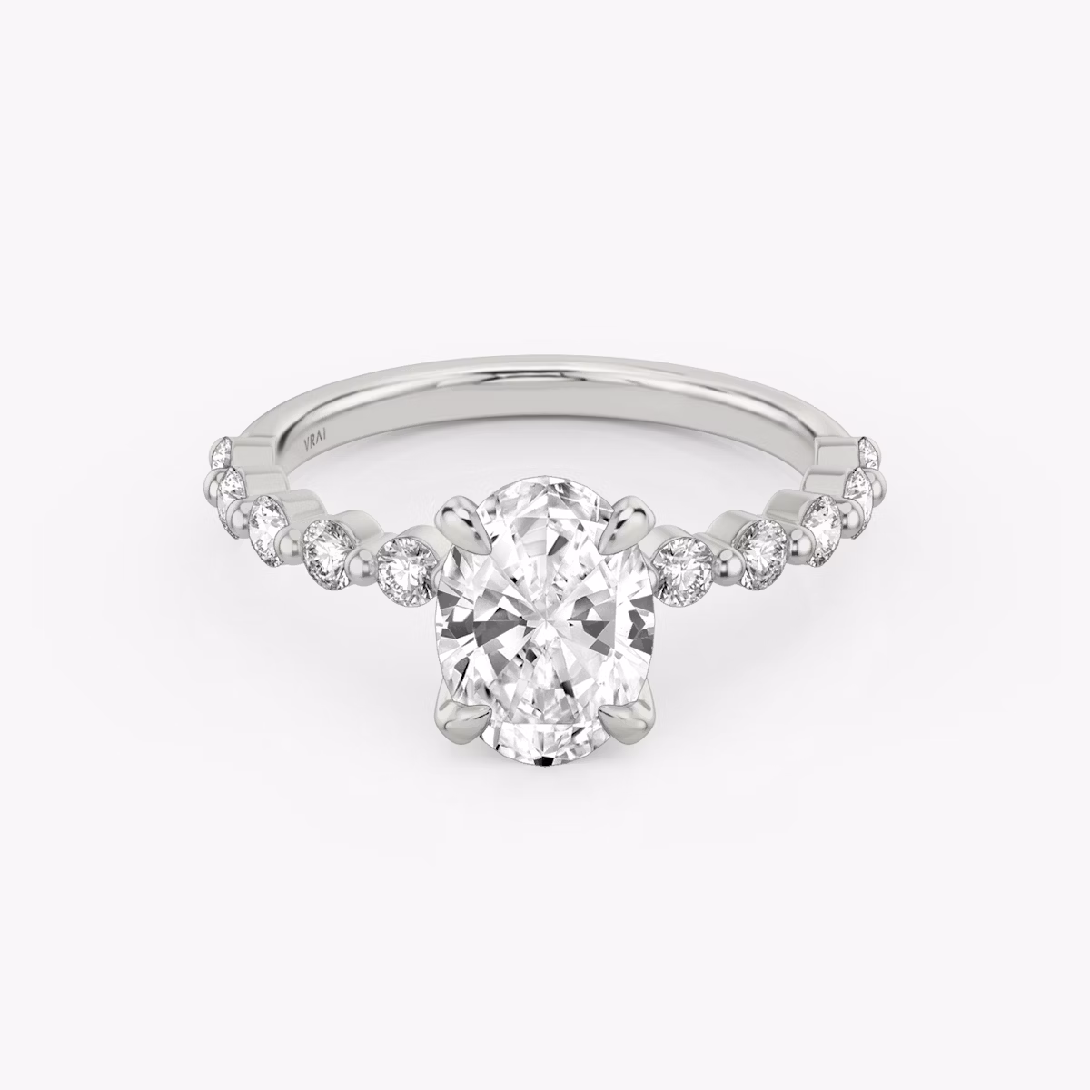 The Single Shared Prong | Oval | 18k | White Gold | bandAccent: Plain | bandStoneStyle: large | diamondOrientation: vertical | caratWeight: other