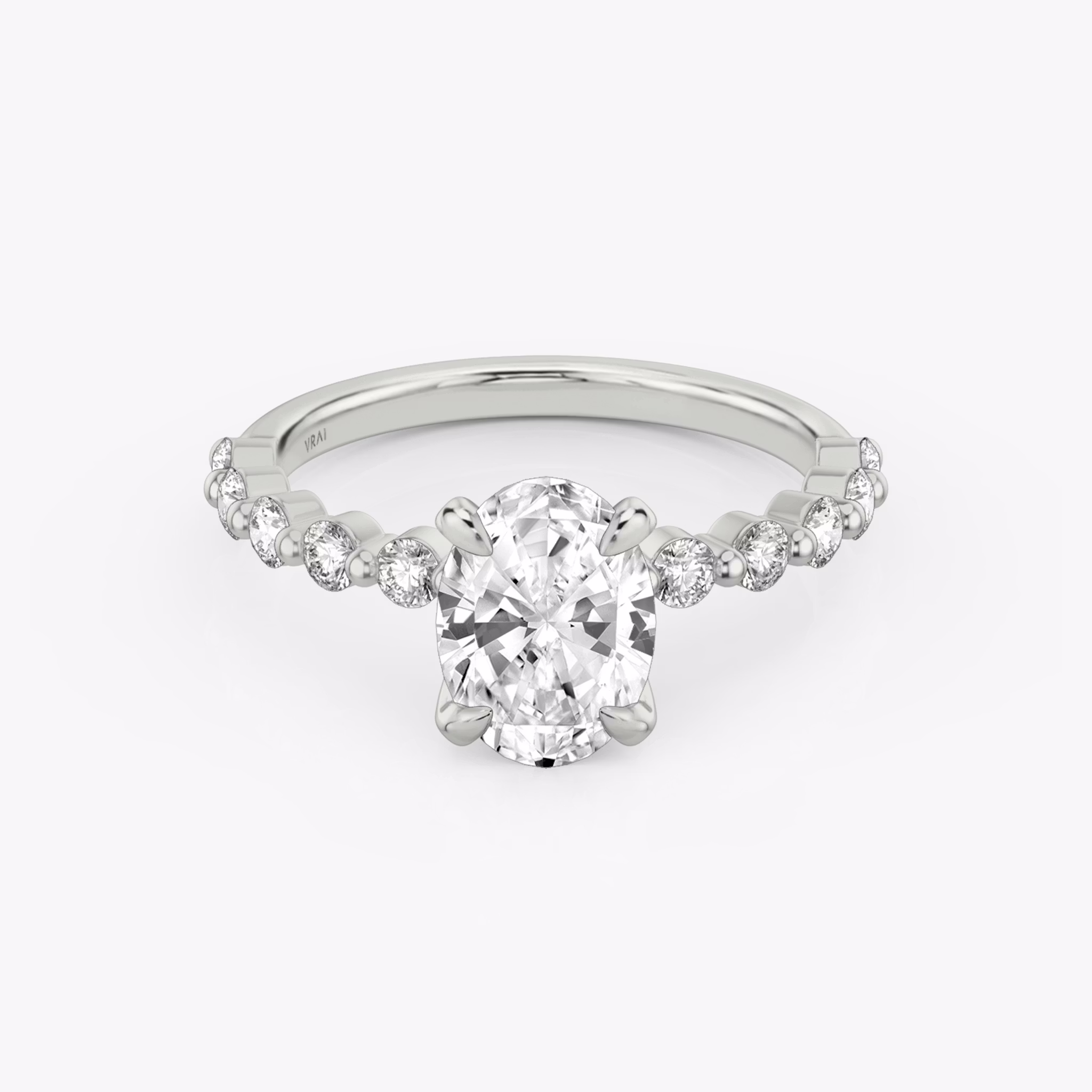 The Single Shared Prong | Oval | 18k | White Gold | bandAccent: Plain | bandStoneStyle: large | diamondOrientation: vertical | caratWeight: other