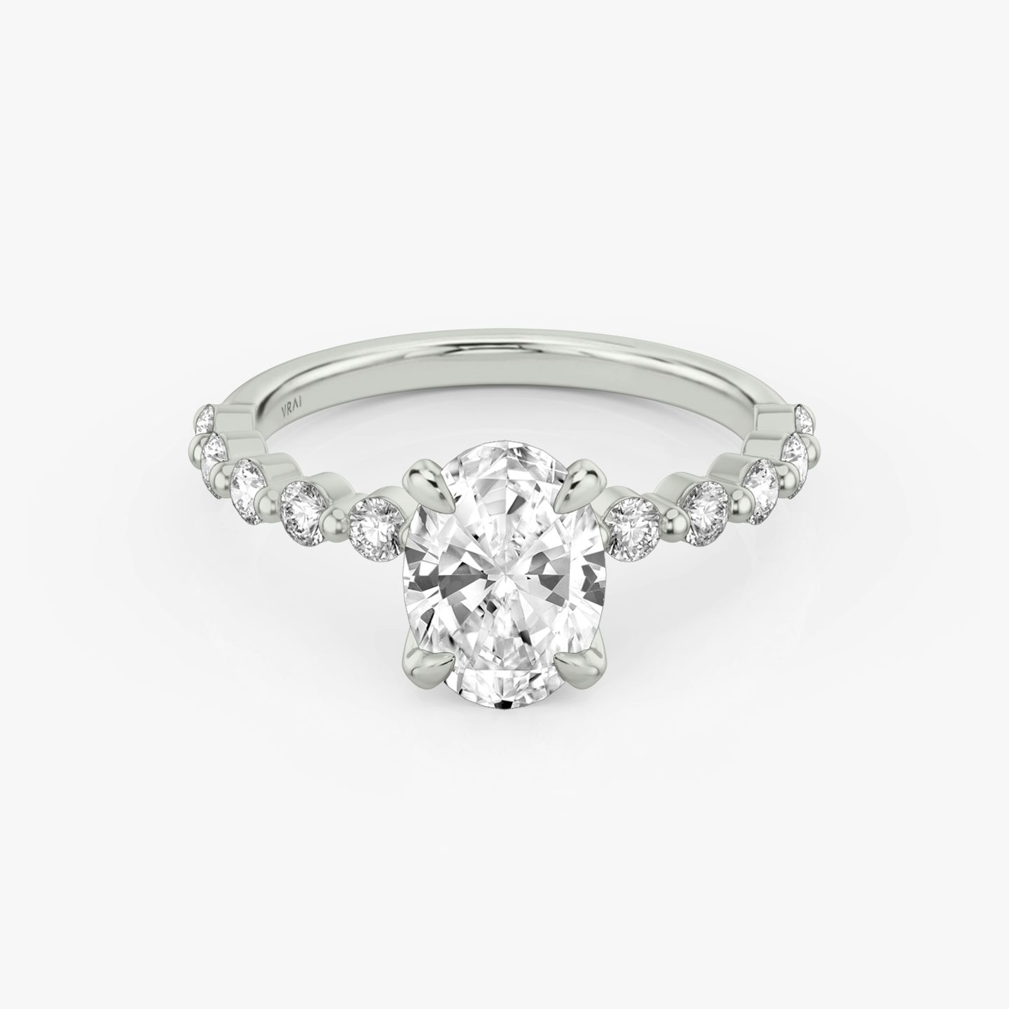 The Single Shared Prong | Oval | 18k | White Gold | bandAccent: Plain | bandStoneStyle: large | diamondOrientation: vertical | caratWeight: other