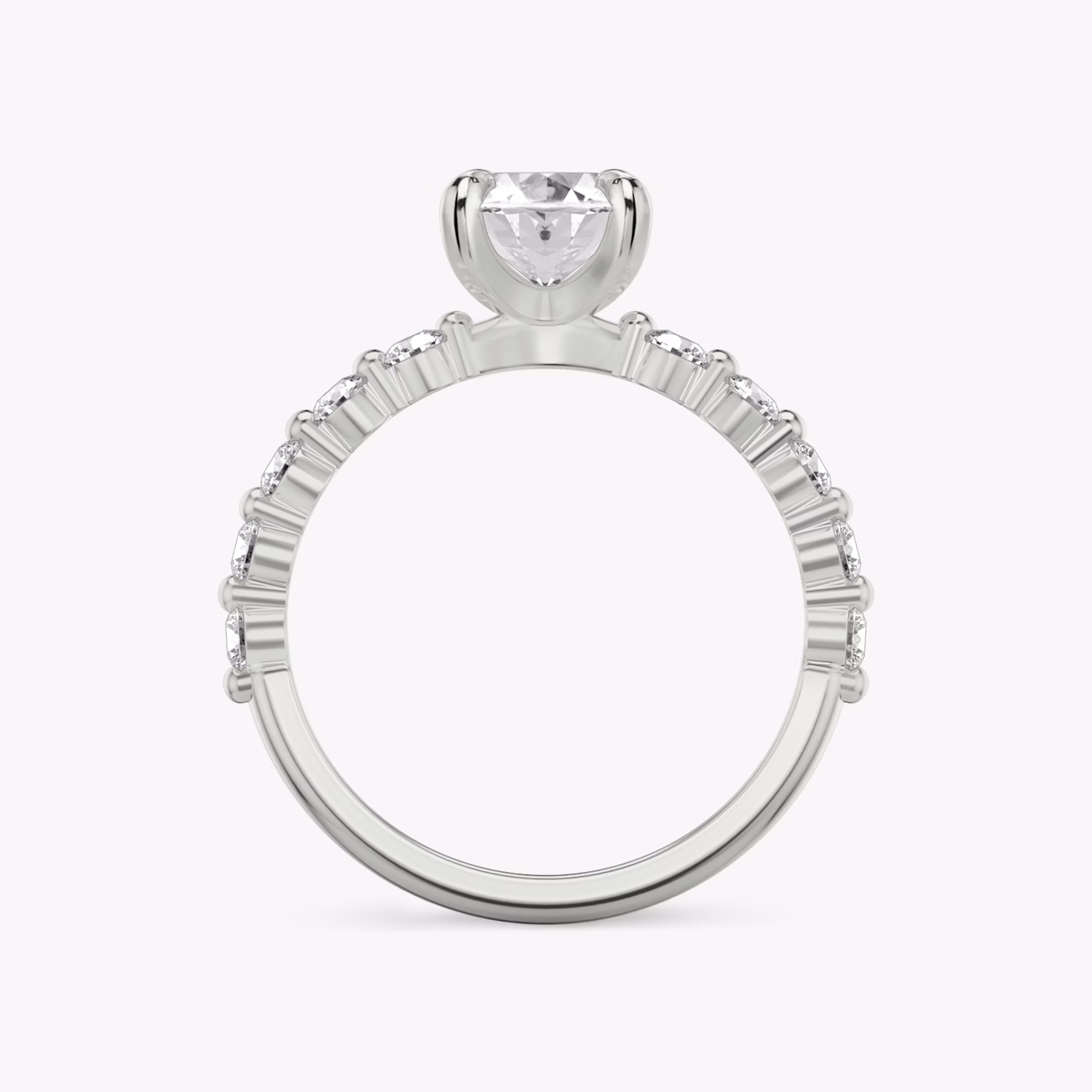 The Single Shared Prong | Oval | 18k | White Gold | bandAccent: Plain | bandStoneStyle: large | diamondOrientation: vertical | caratWeight: other