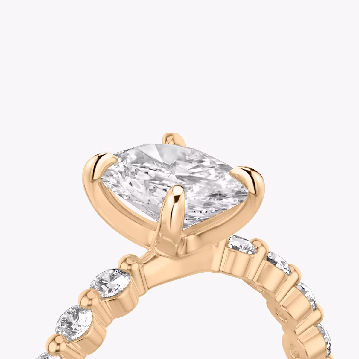 The Single Shared Prong | Oval | 14k | Rose Gold | bandAccent: Plain | bandStoneStyle: large | diamondOrientation: vertical | caratWeight: other