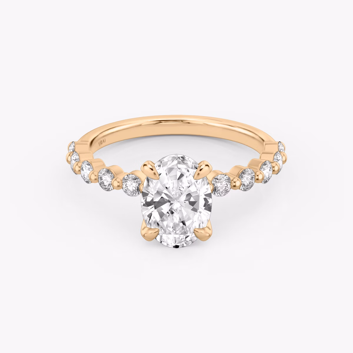The Single Shared Prong | Oval | 14k | Rose Gold | bandAccent: Plain | bandStoneStyle: large | diamondOrientation: vertical | caratWeight: other