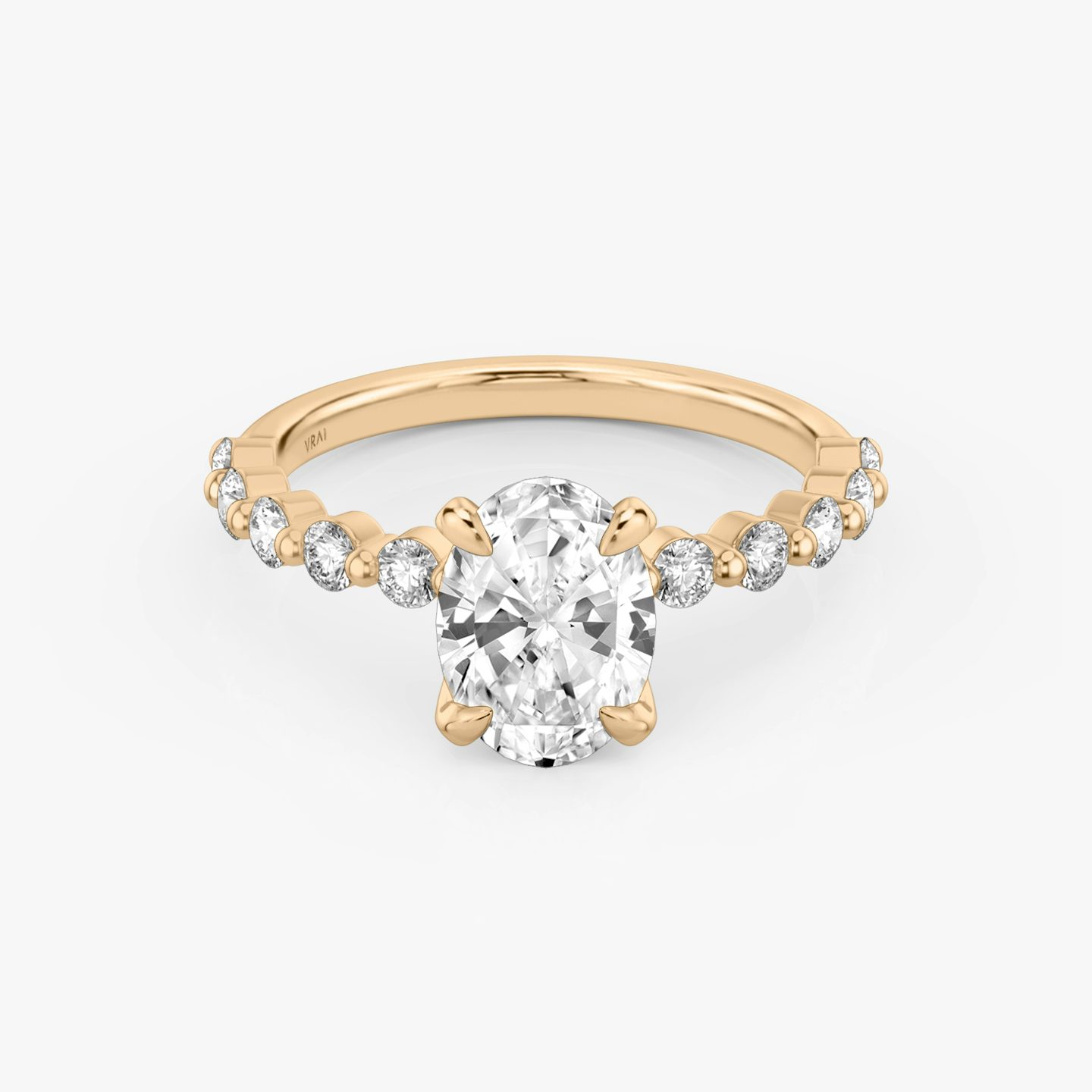 The Single Shared Prong | Oval | 14k | Rose Gold | bandAccent: Plain | bandStoneStyle: large | diamondOrientation: vertical | caratWeight: other