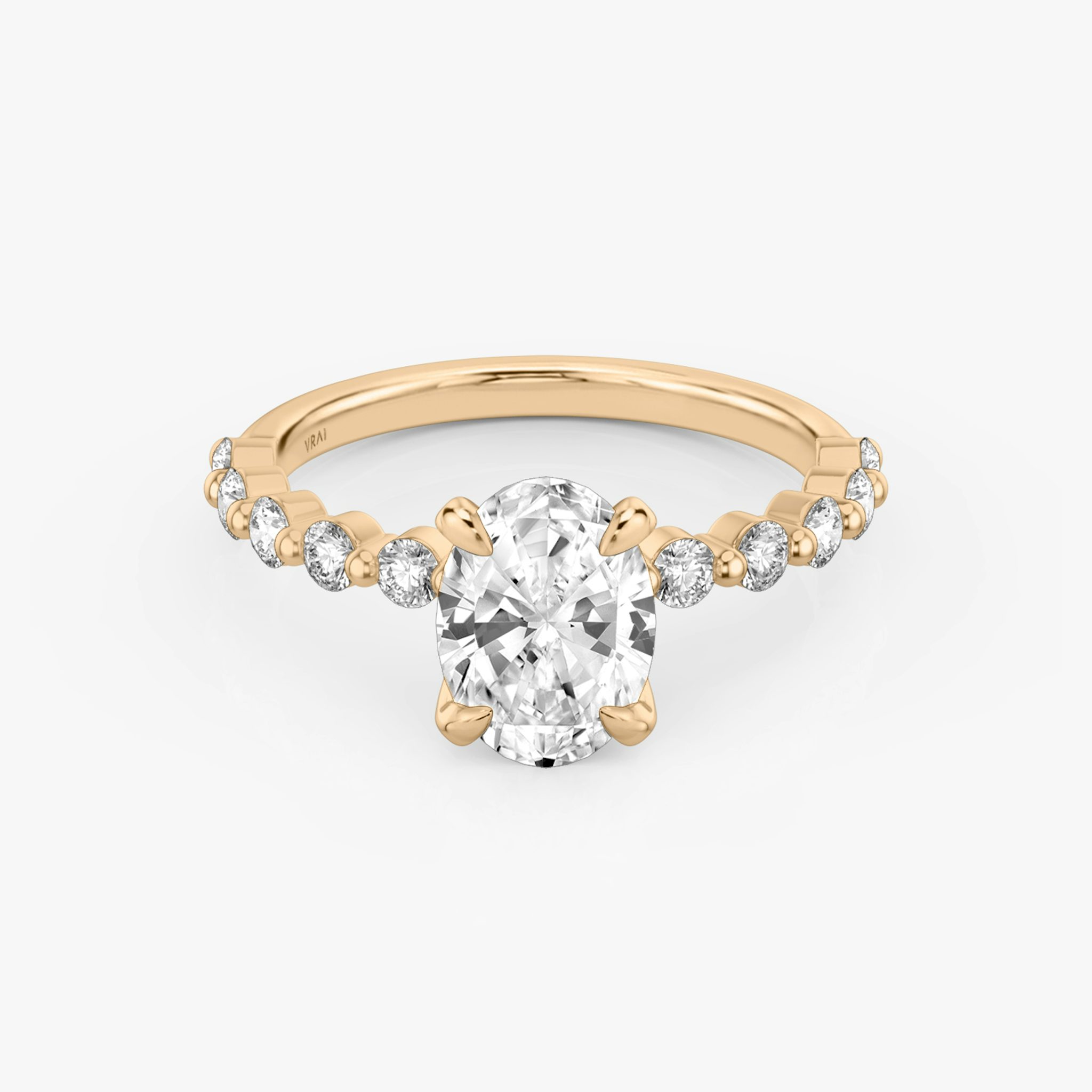 The Single Shared Prong | Oval | 14k | Rose Gold | bandAccent: Plain | bandStoneStyle: large | diamondOrientation: vertical | caratWeight: other